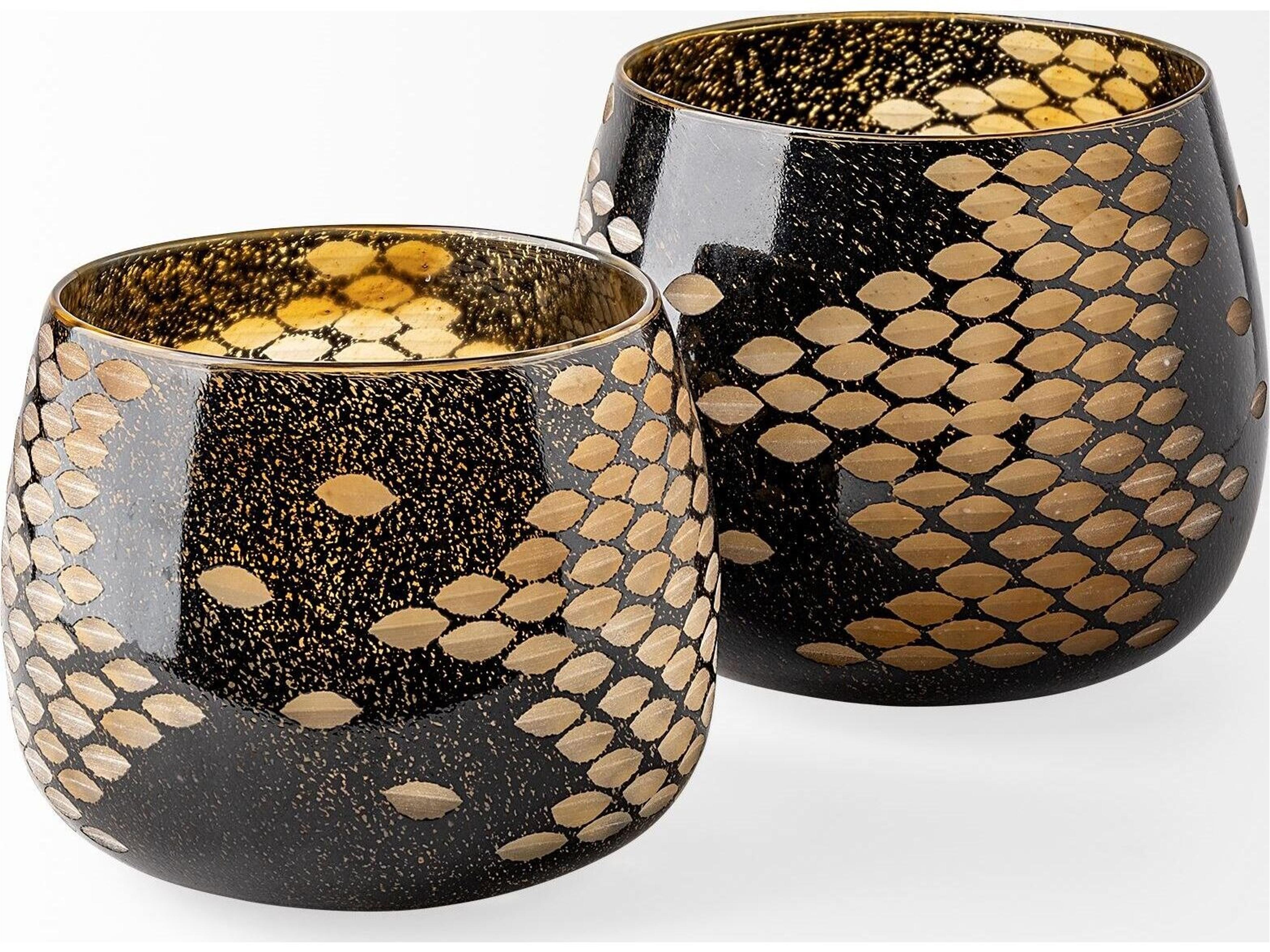 Mercana Mojave Small Black and Gold Detail Glass Vase