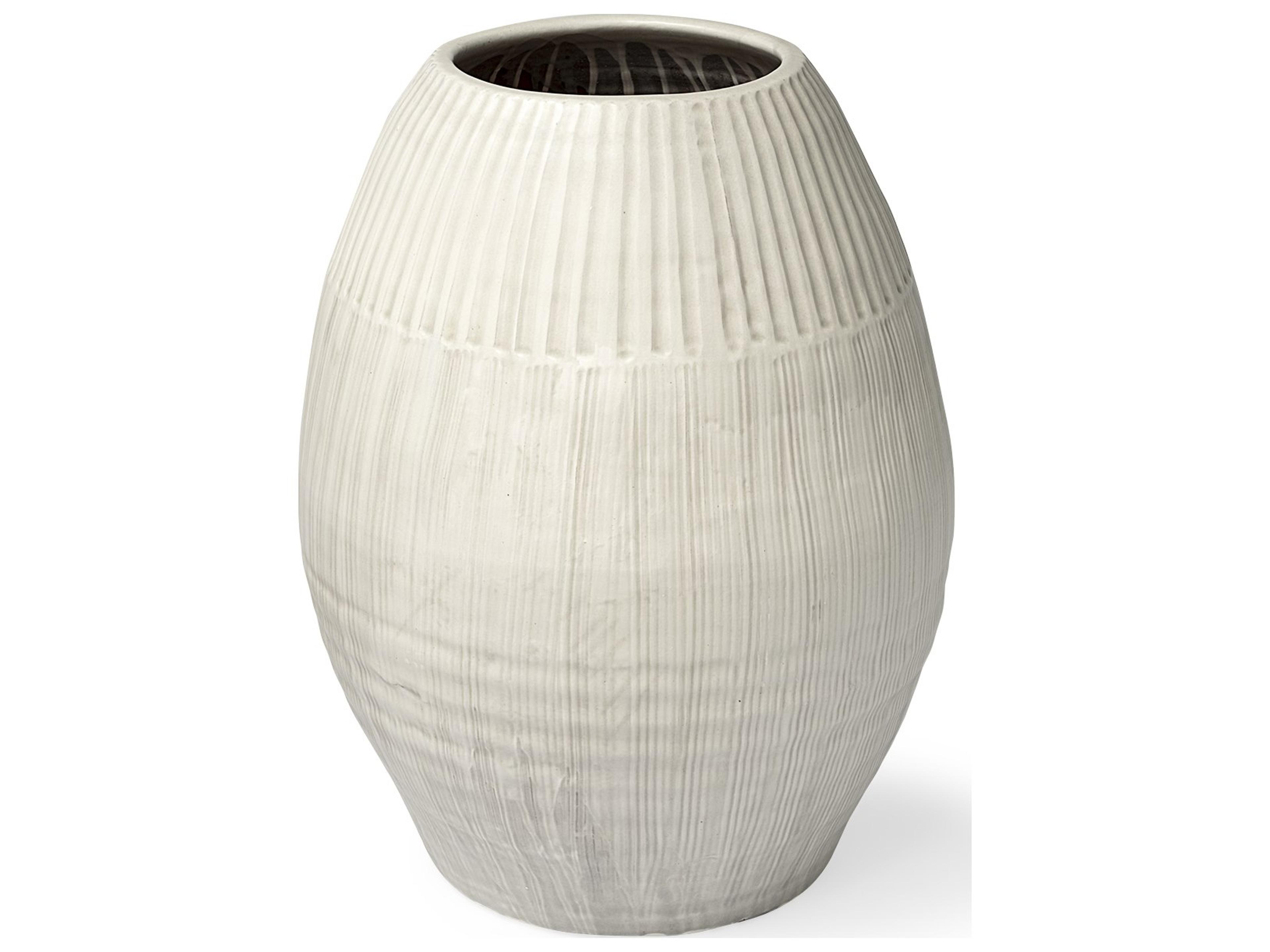 Reyan Small Pearl White Ceramic Striped Vase