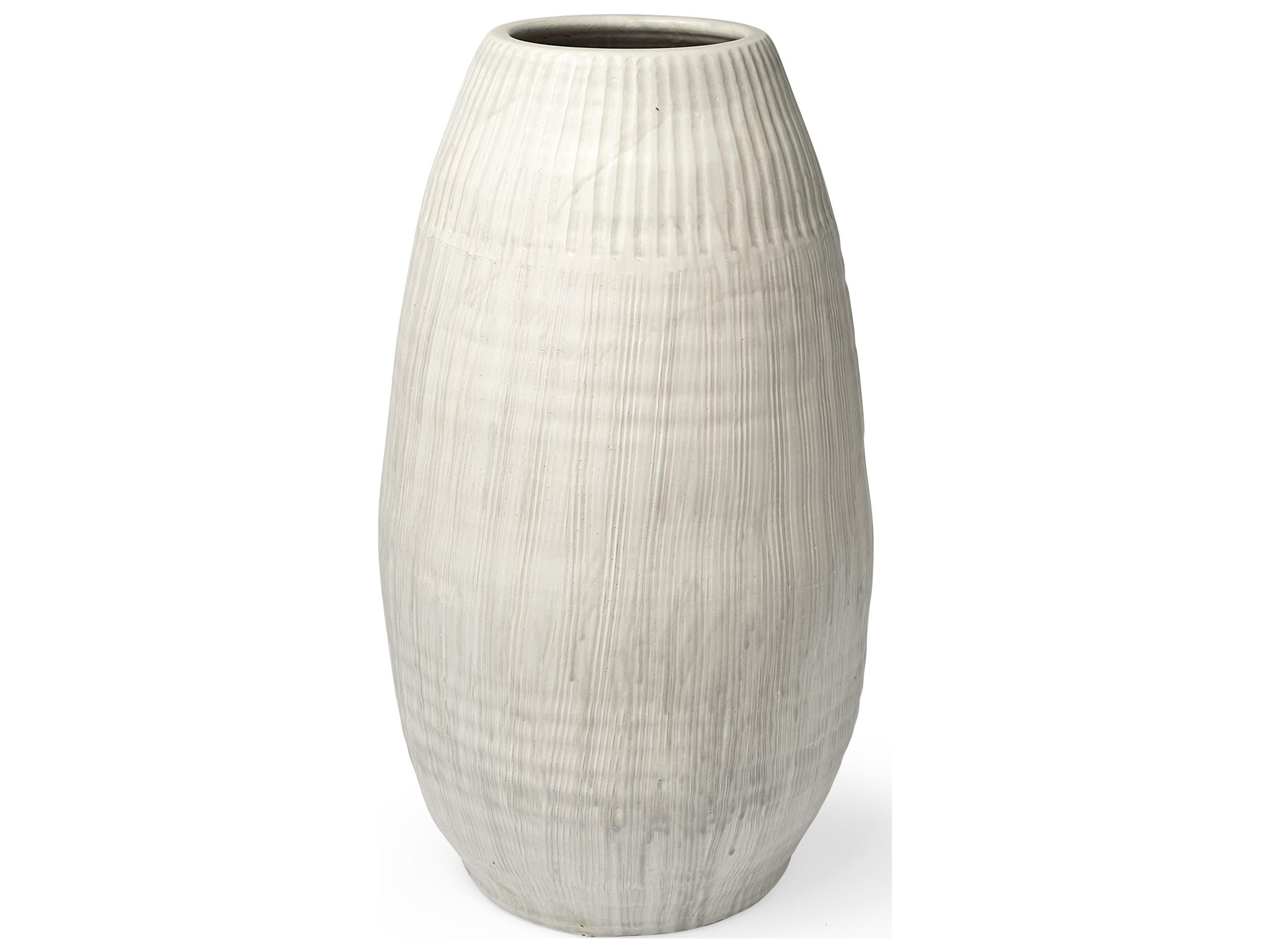 Reyan Large 28.5" Pearl White Ceramic Striped Vase