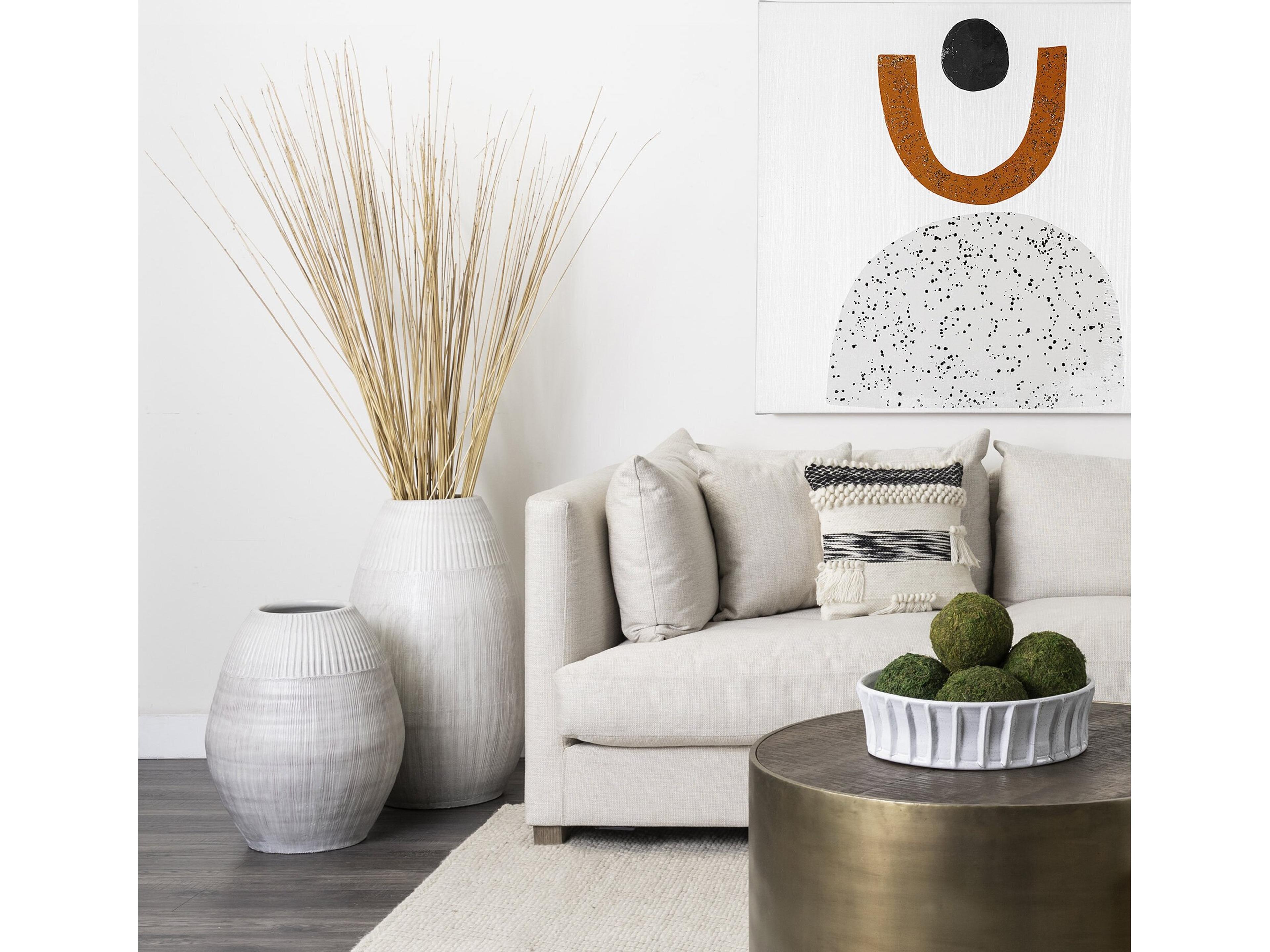 Mercana Reyan Large 28.5" Pearl White Ceramic Striped Vase