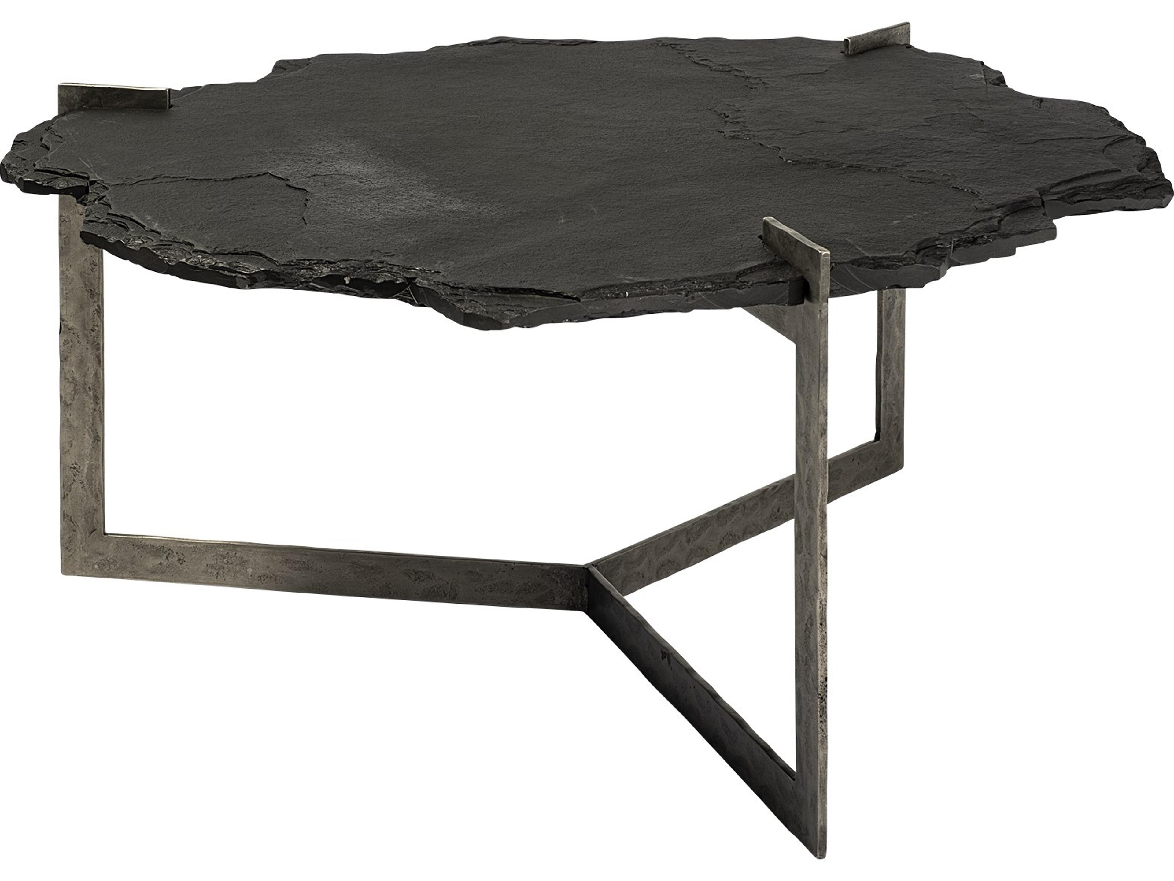 Shale 37" Irregular Live-Edge Black Slate w/Flat Iron Base Coffee Table