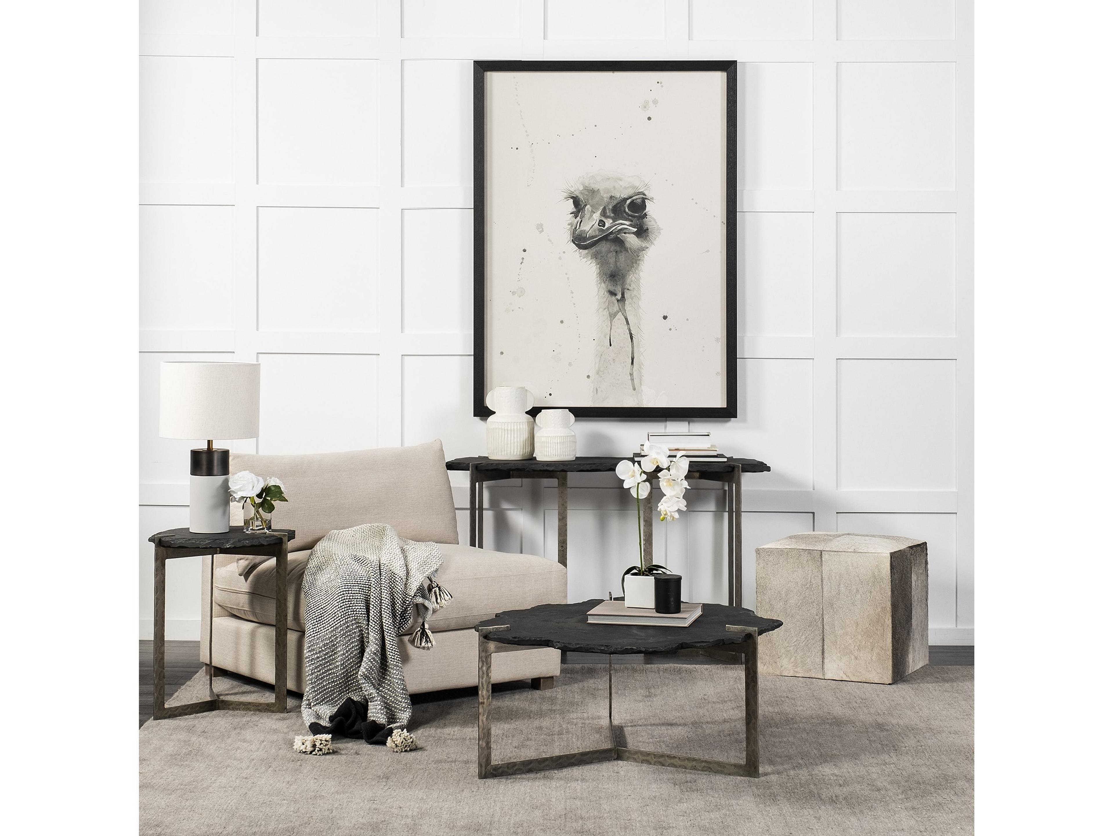 Mercana Shale 37" Irregular Live-Edge Black Slate w/Flat Iron Base Coffee Table