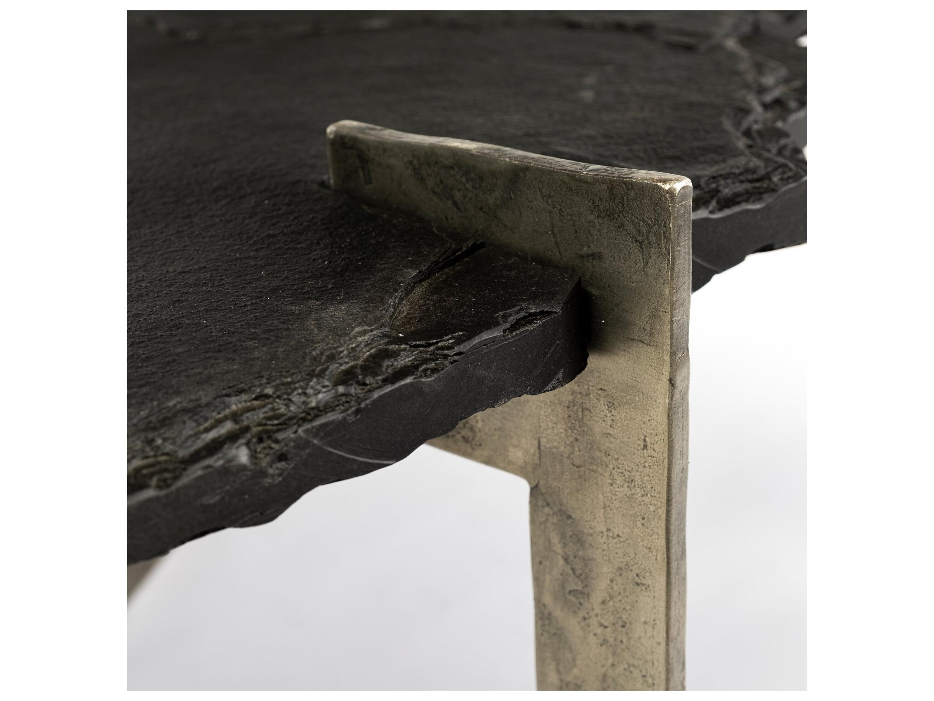 Mercana Shale 37" Irregular Live-Edge Black Slate w/Flat Iron Base Coffee Table