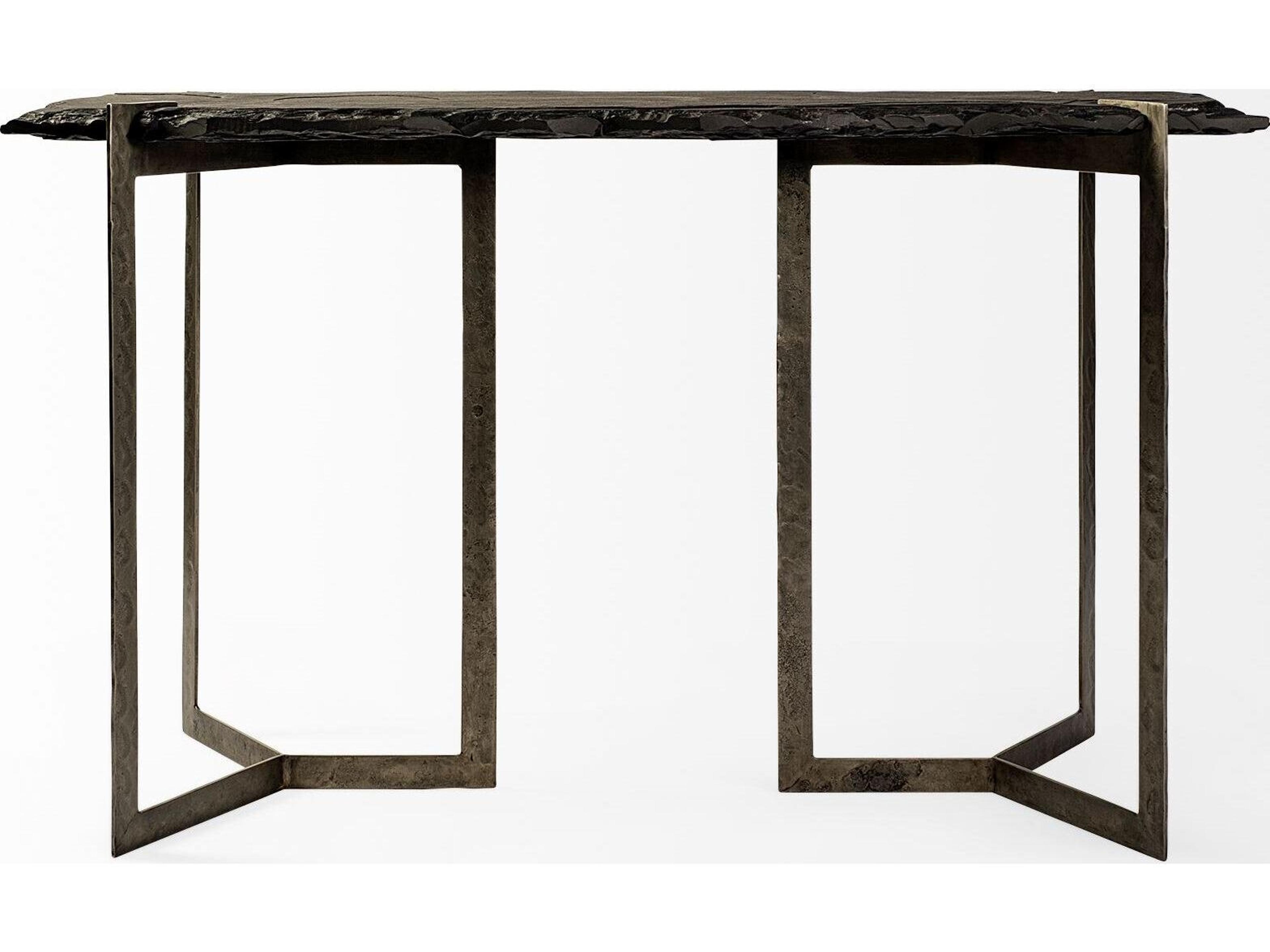 Mercana Shale III 50L x 20W Black Live-Edge Slate and Iron Console Table