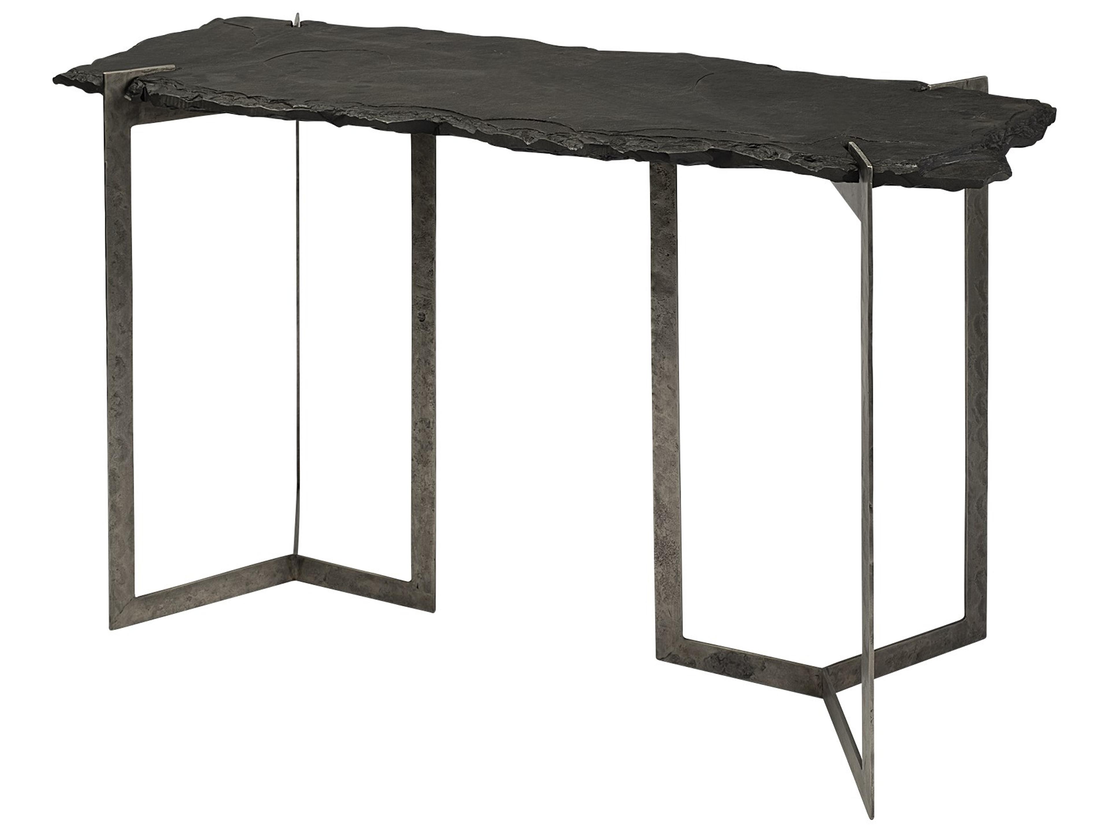 Shale III 50L x 20W Black Live-Edge Slate and Iron Console Table