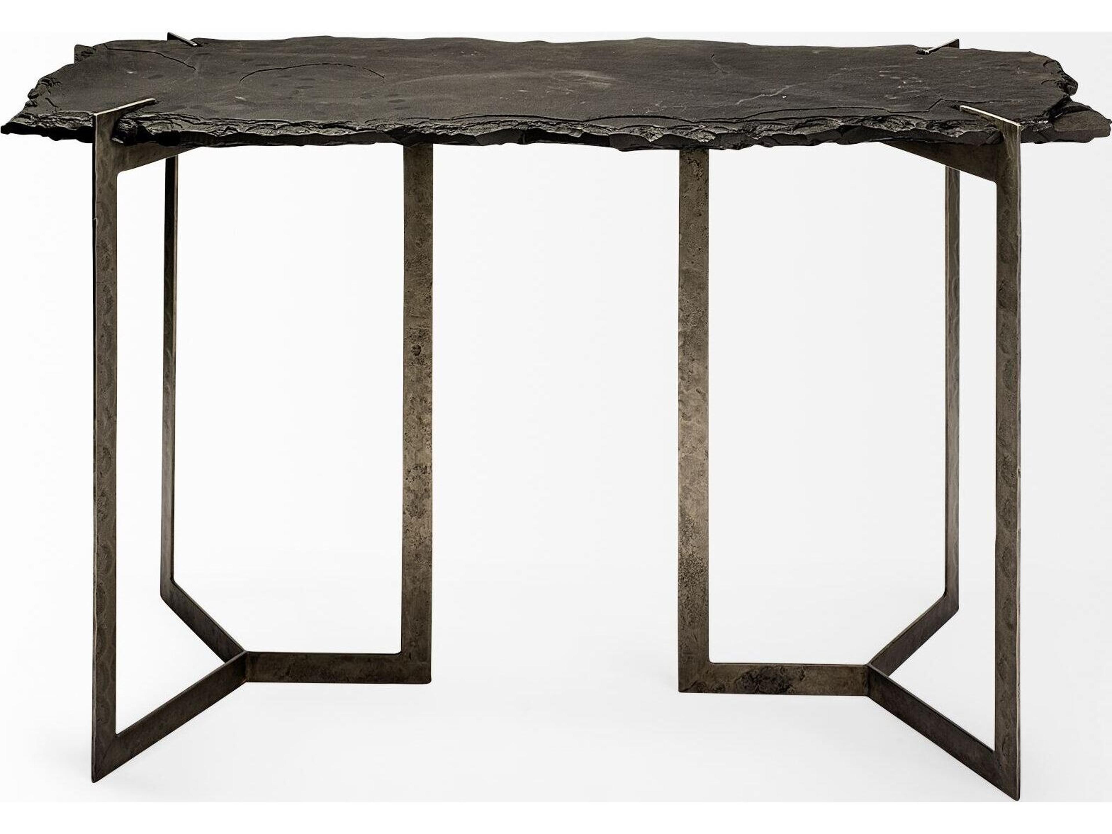 Mercana Shale III 50L x 20W Black Live-Edge Slate and Iron Console Table