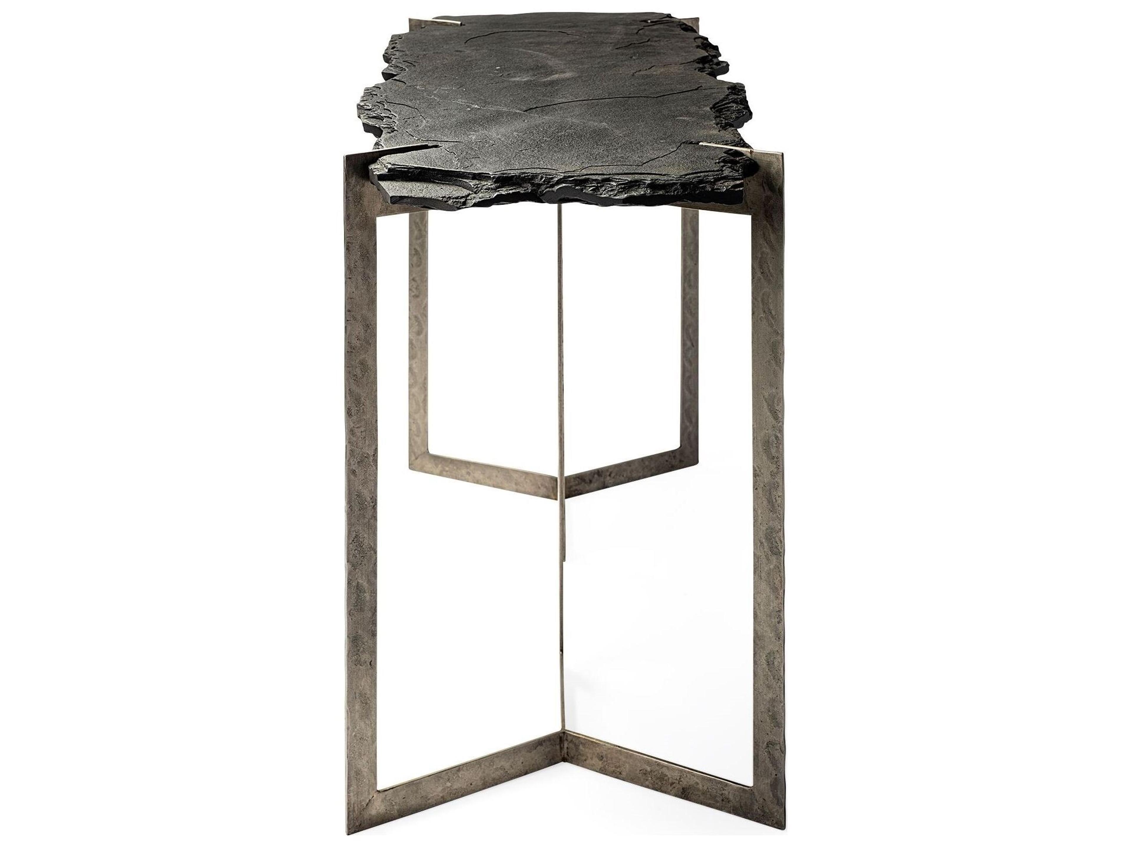 Mercana Shale III 50L x 20W Black Live-Edge Slate and Iron Console Table