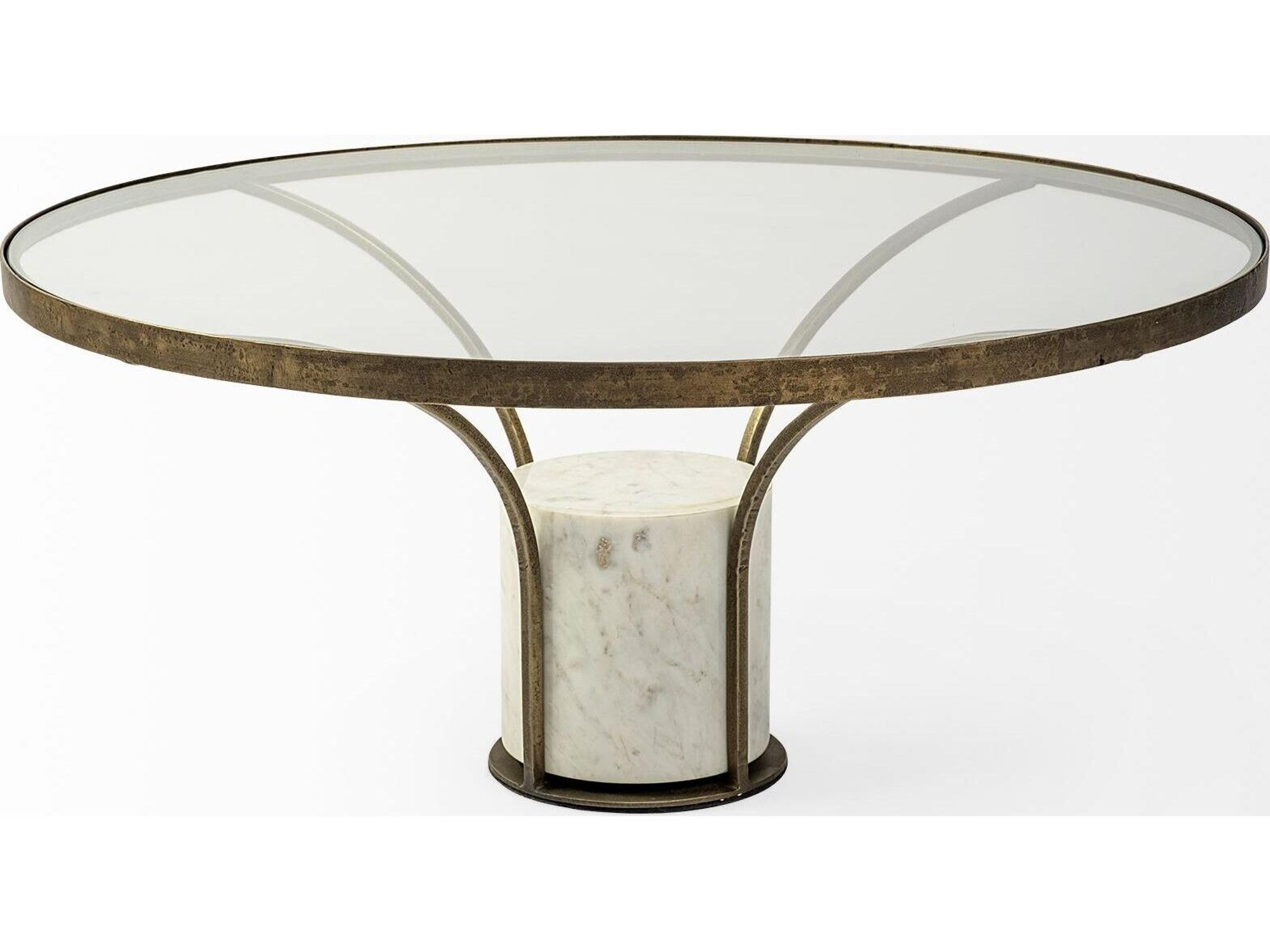 Mercana Jacinta 36" Round Glass Top Metal and Marble Pedestal Coffee Table