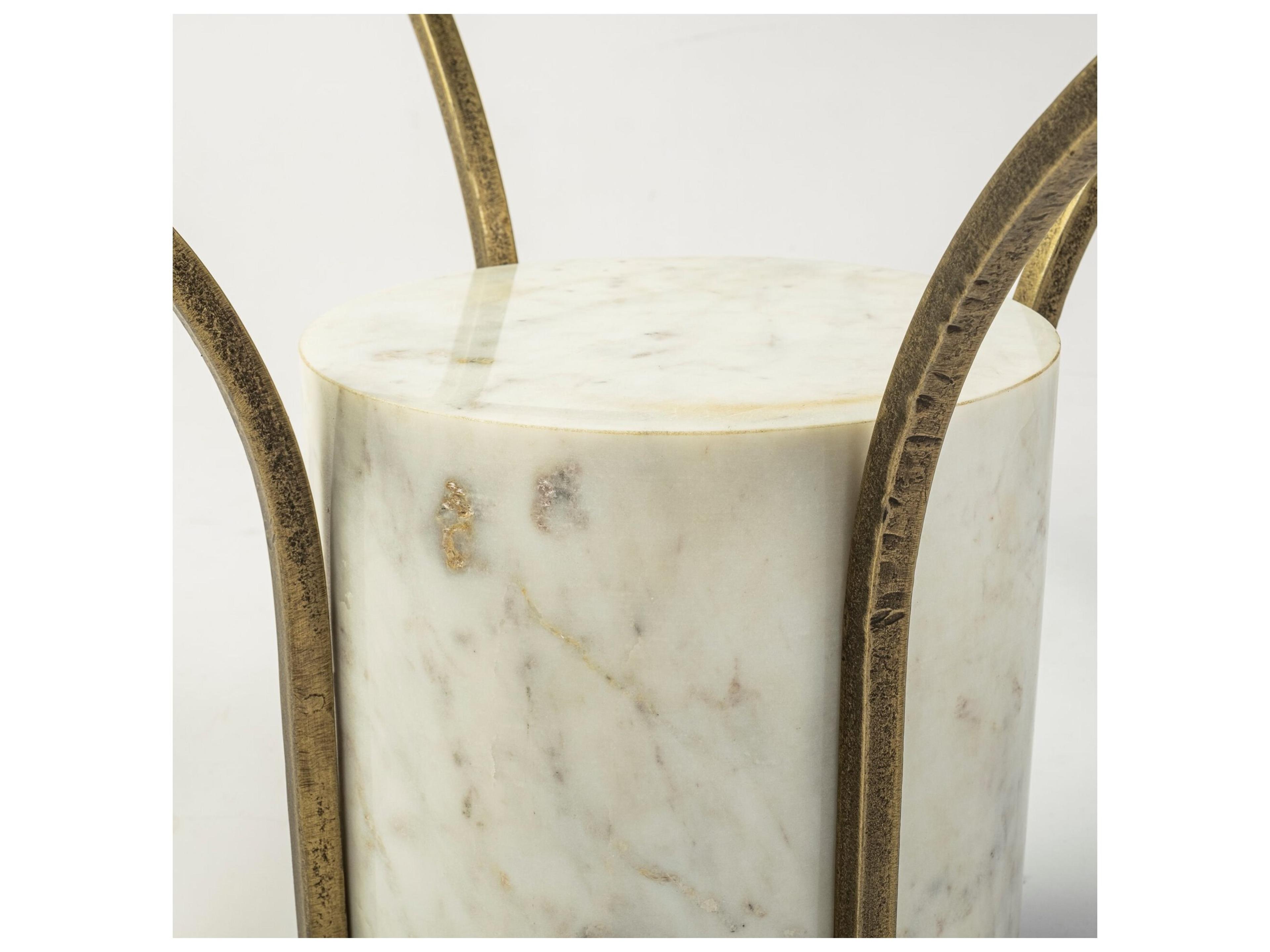 Mercana Jacinta 36" Round Glass Top Metal and Marble Pedestal Coffee Table