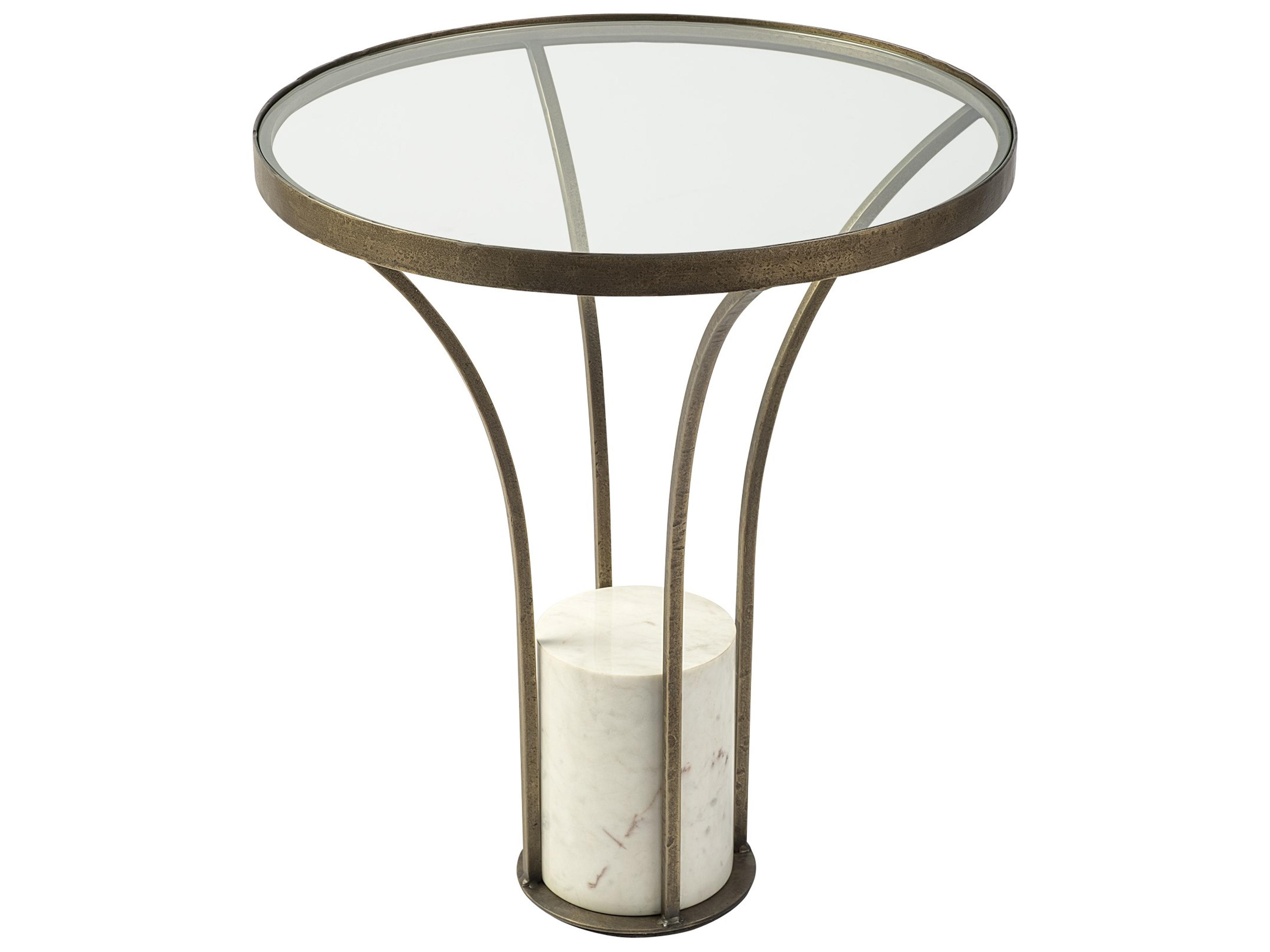 Jacinta II 21" Round Glass Top Metal and Marble Pedestal End/Side Table