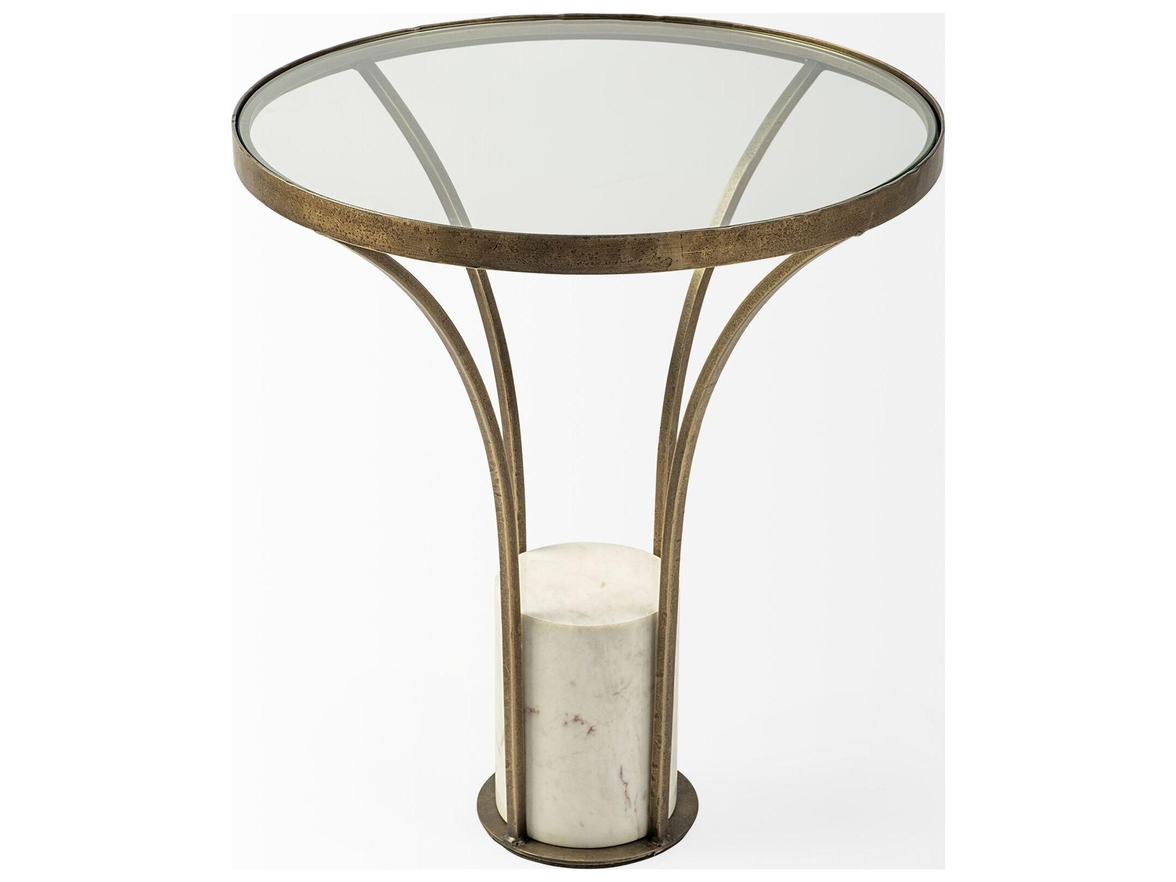 Mercana Jacinta II 21" Round Glass Top Metal and Marble Pedestal End/Side Table