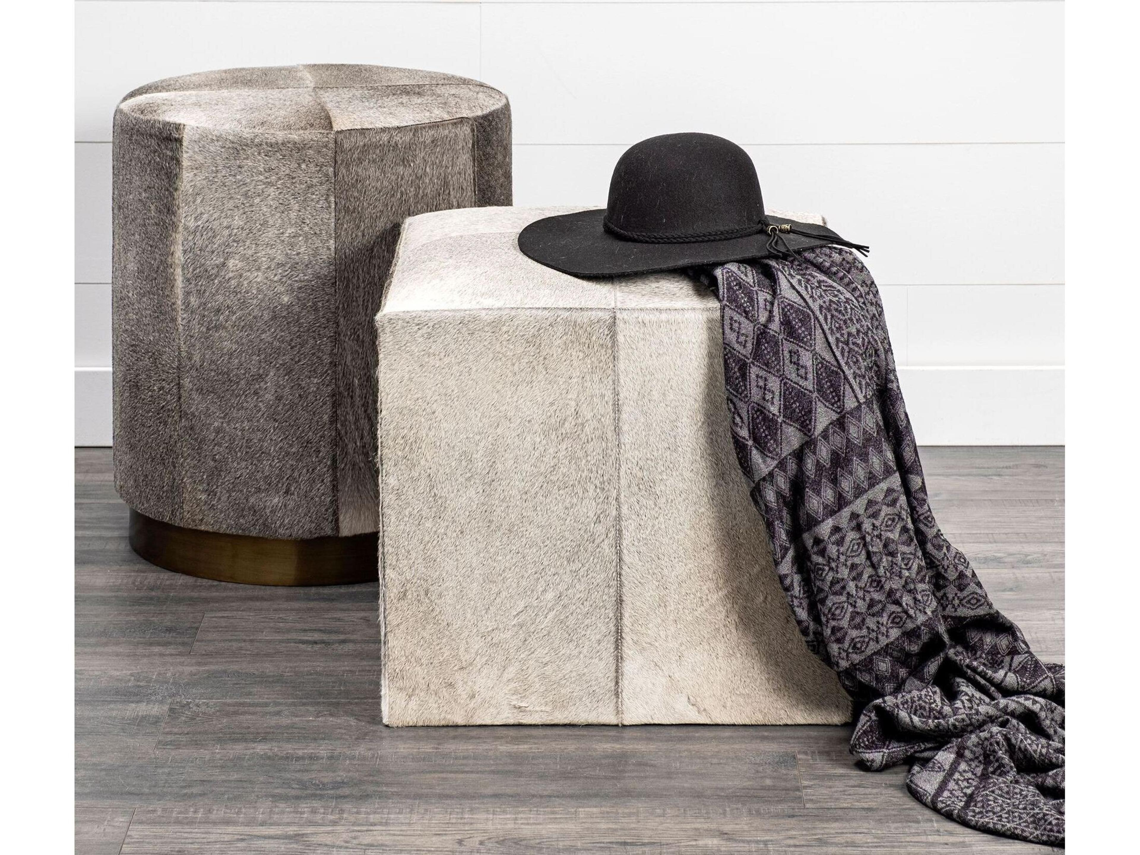 Mercana Zahavi I 20" Grey-toned hair-on-hide ottoman