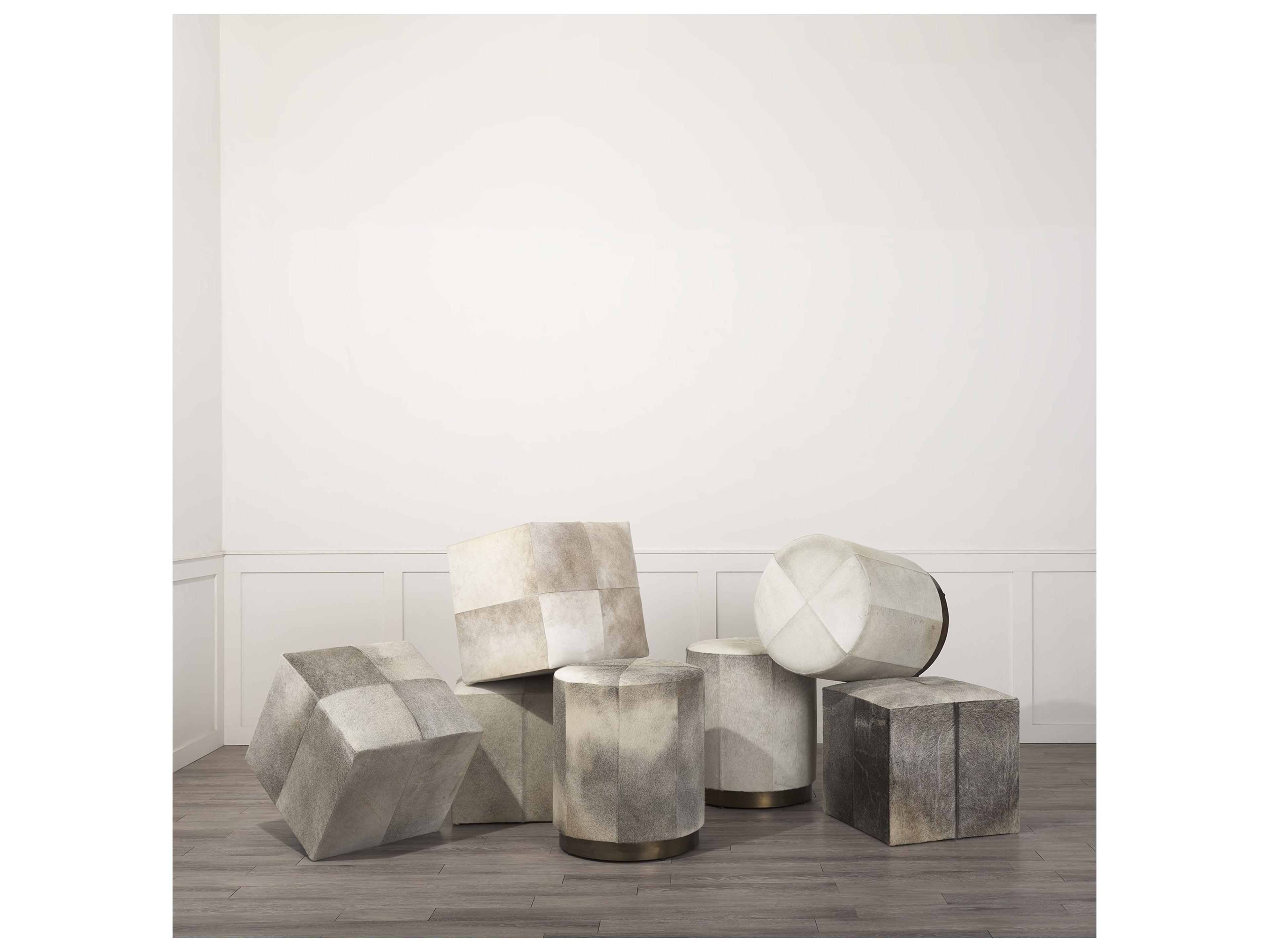 Mercana Zahavi I 20" Grey-toned hair-on-hide ottoman