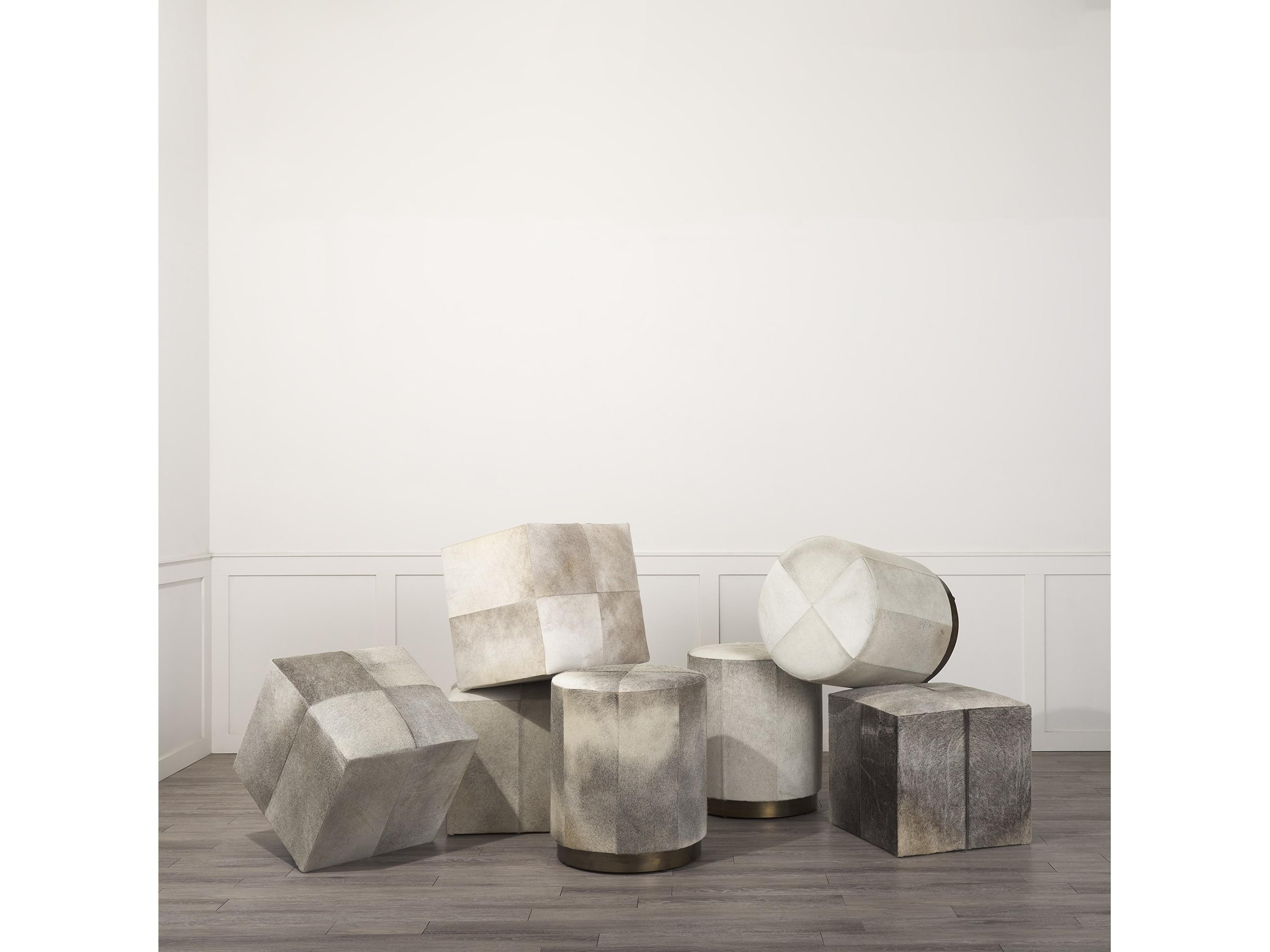 Mercana Zahavi I 23"H grey-toned hair-on-hide ottoman