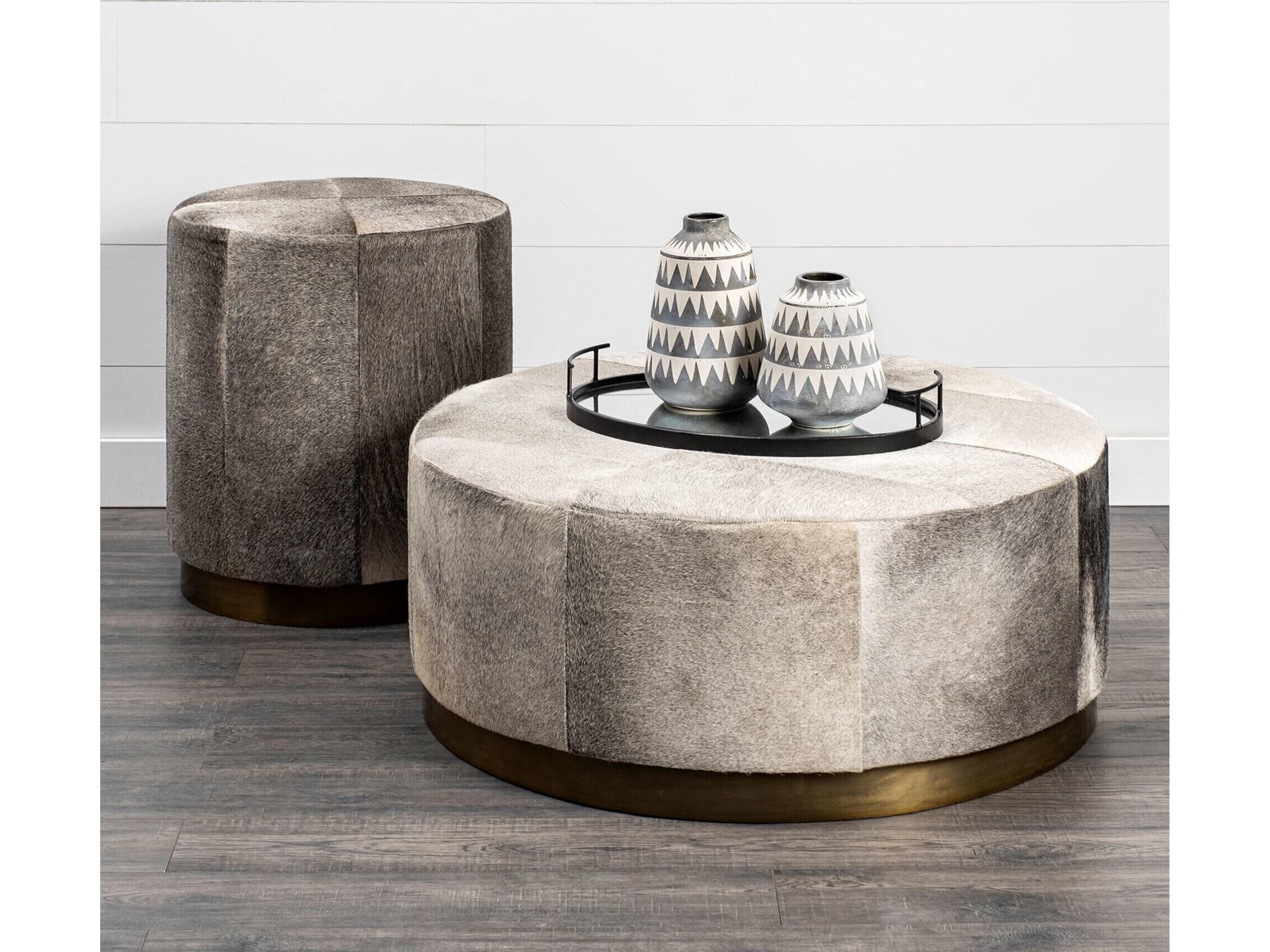 Mercana Zahavi 36" Gray Hair-On-hide W/Metal Base Ottoman