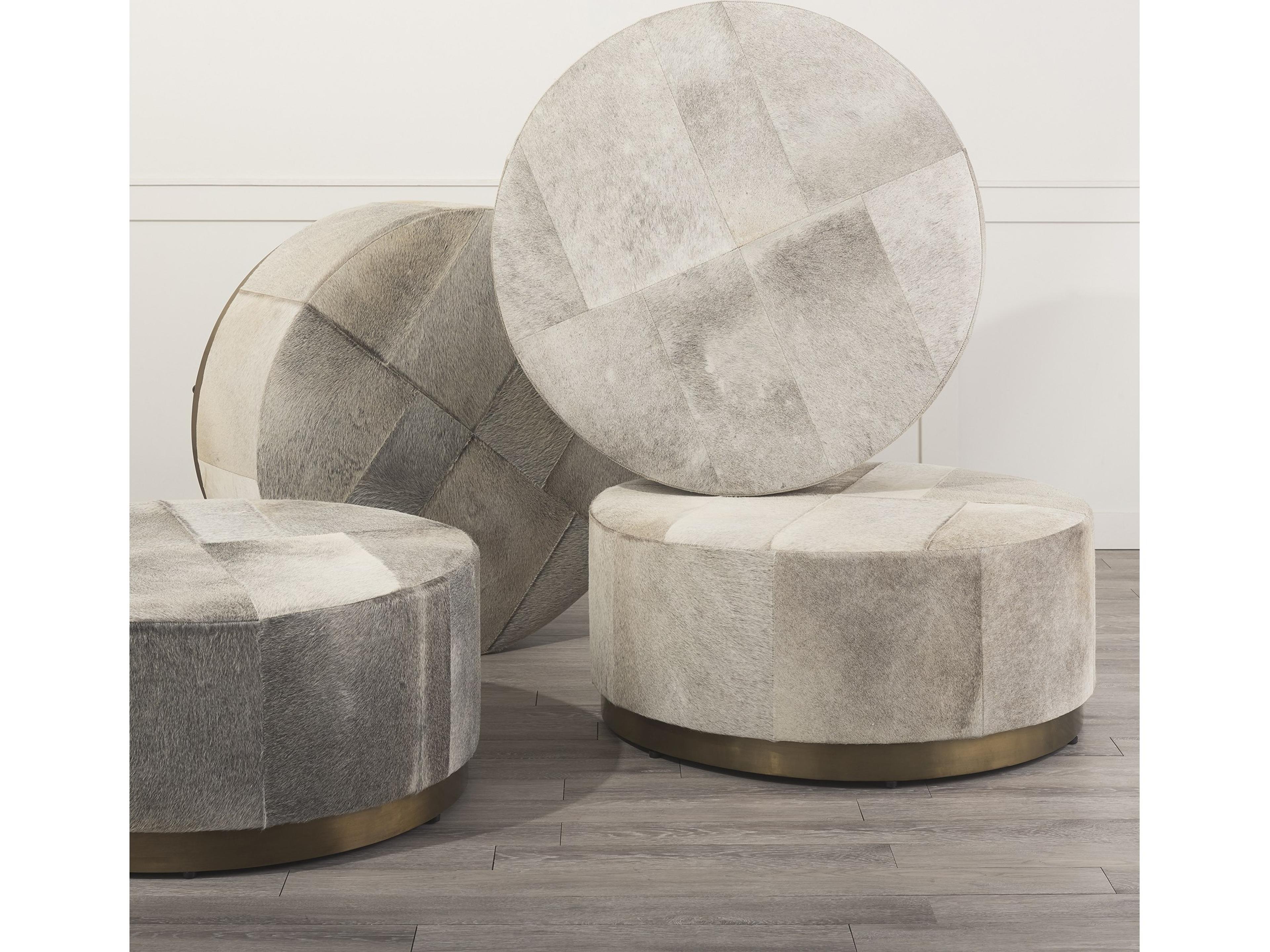 Mercana Zahavi 36" Gray Hair-On-hide W/Metal Base Ottoman