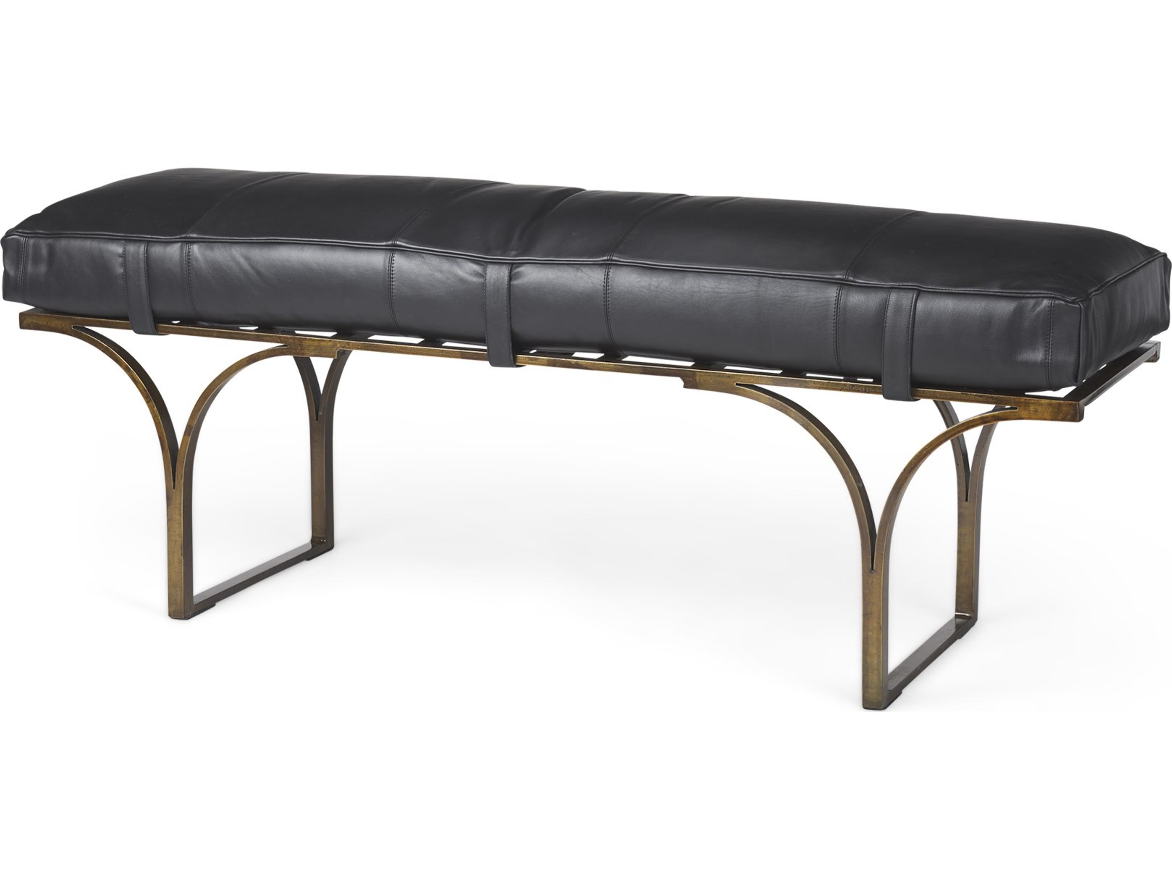 Jessie 55L x 16W Black Leather Seat W/Gold Metal Base Accent Bench