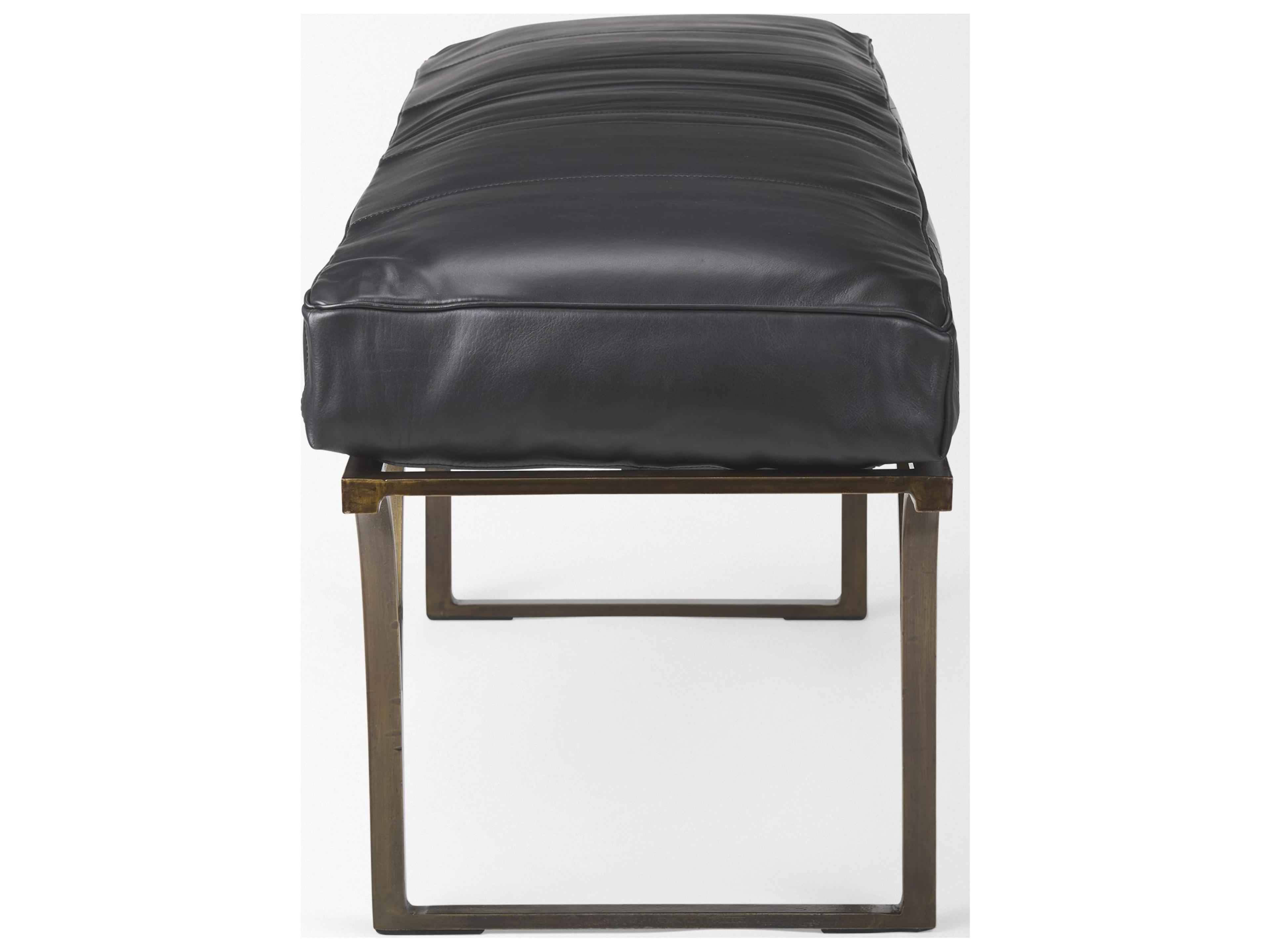 Mercana Jessie 55L x 16W Black Leather Seat W/Gold Metal Base Accent Bench