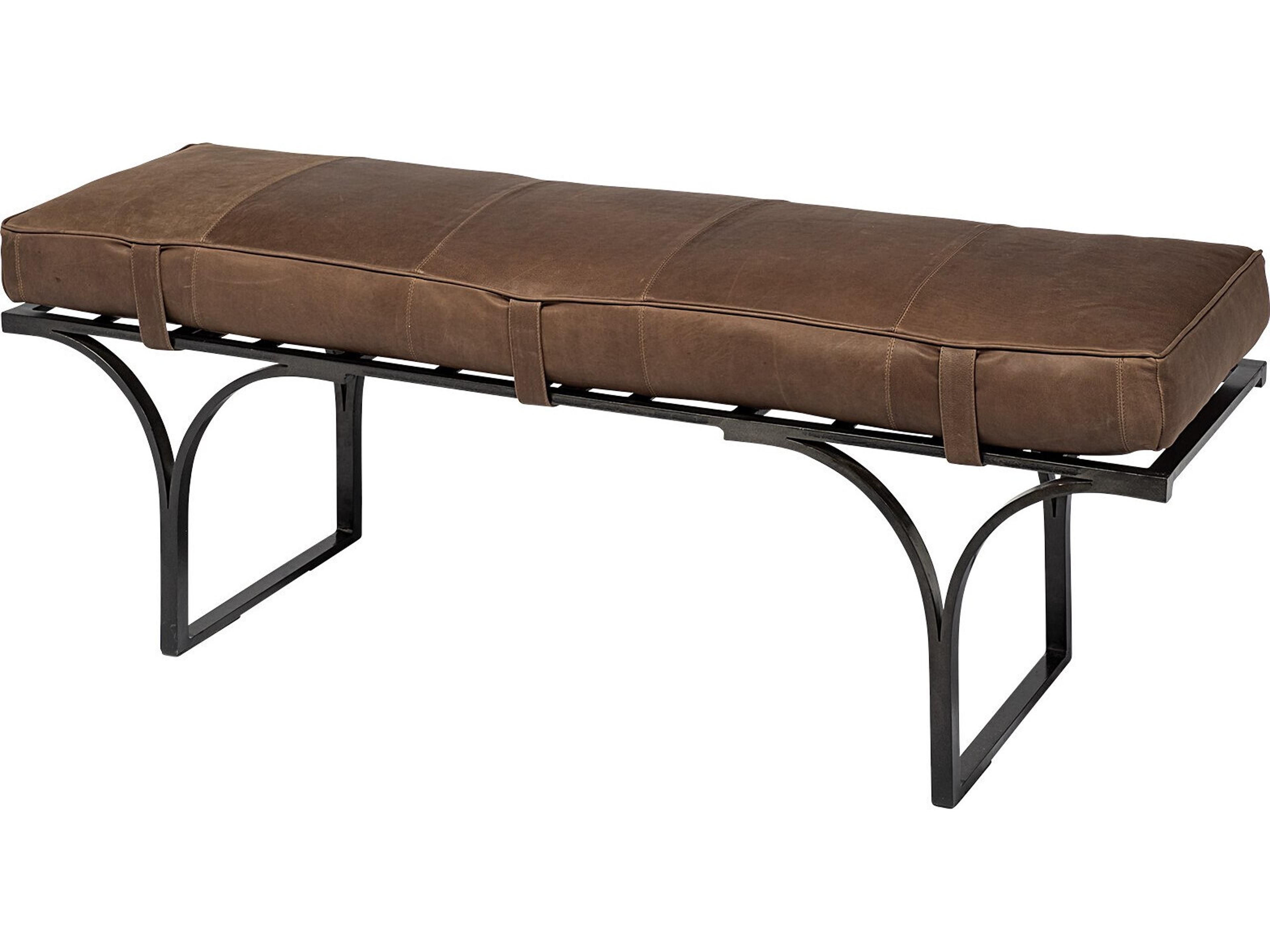 Jessie 55L x 16W Brown Leather Seat W/Black Metal Base Accent Bench