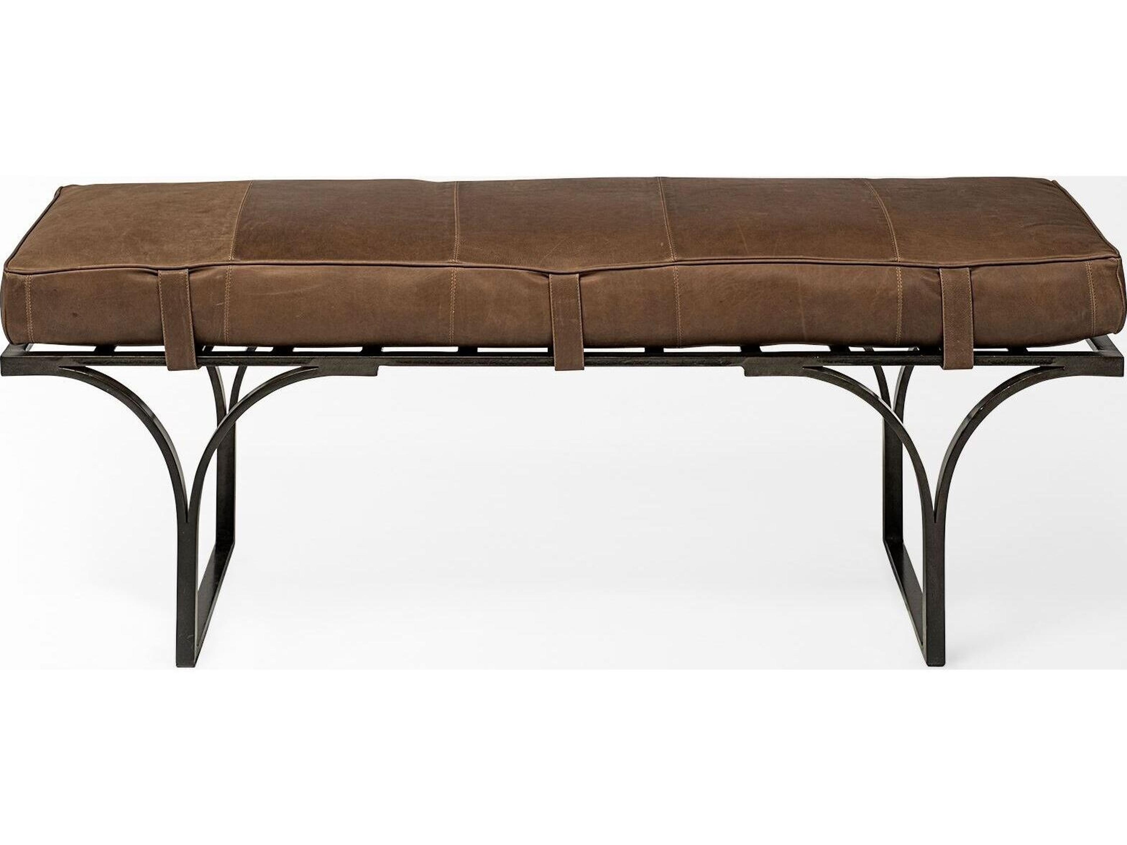 Mercana Jessie 55L x 16W Brown Leather Seat W/Black Metal Base Accent Bench