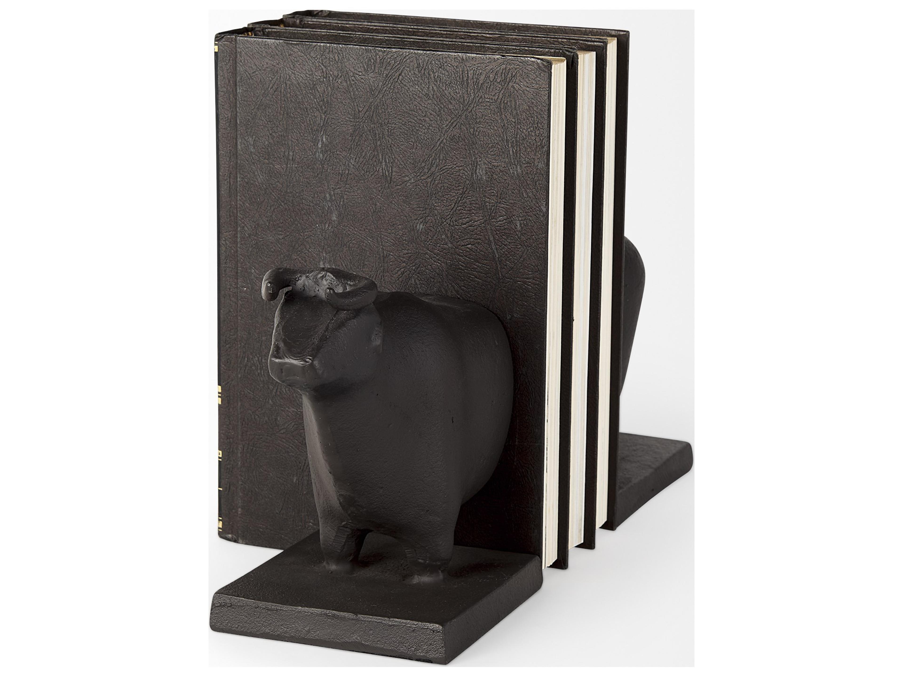 Mercana Taurus III (Set of 2) 9L x 4W Black Cast Aluminum Bull Bookends