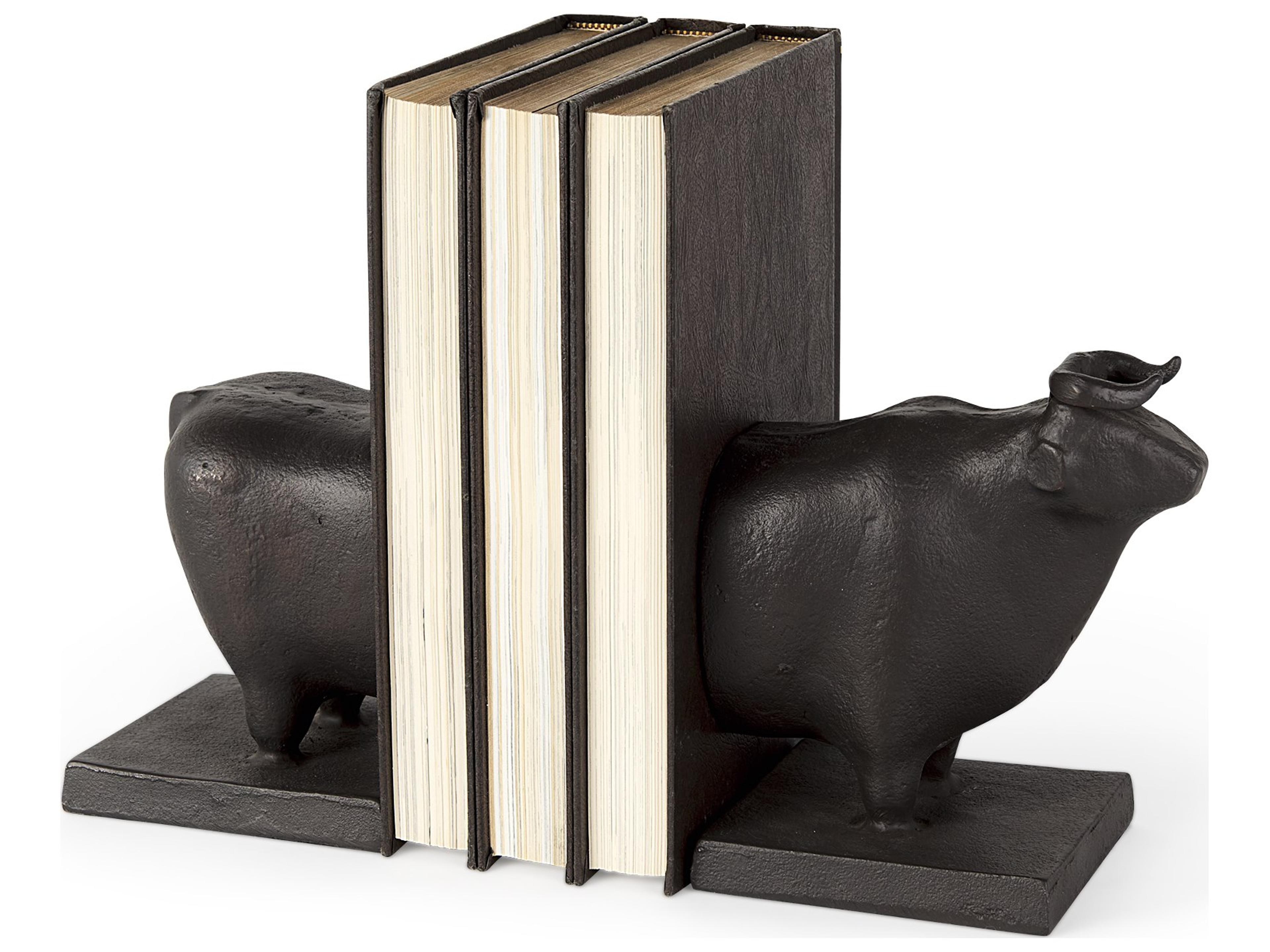 Taurus III (Set of 2) 9L x 4W Black Cast Aluminum Bull Bookends