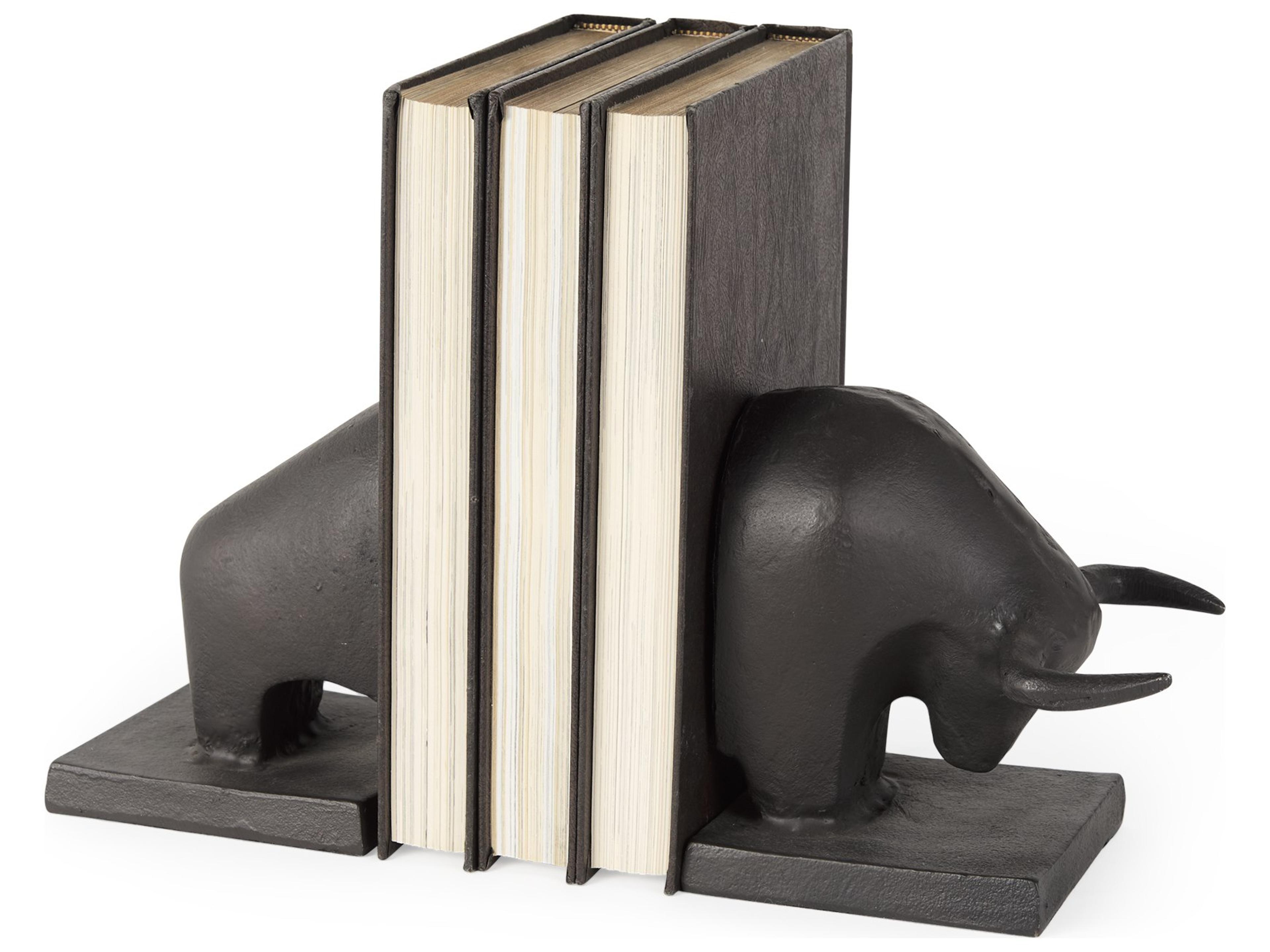 Tauro III (Set of 2) 10L x 5W Black Cast Aluminum Raging Bull Bookends