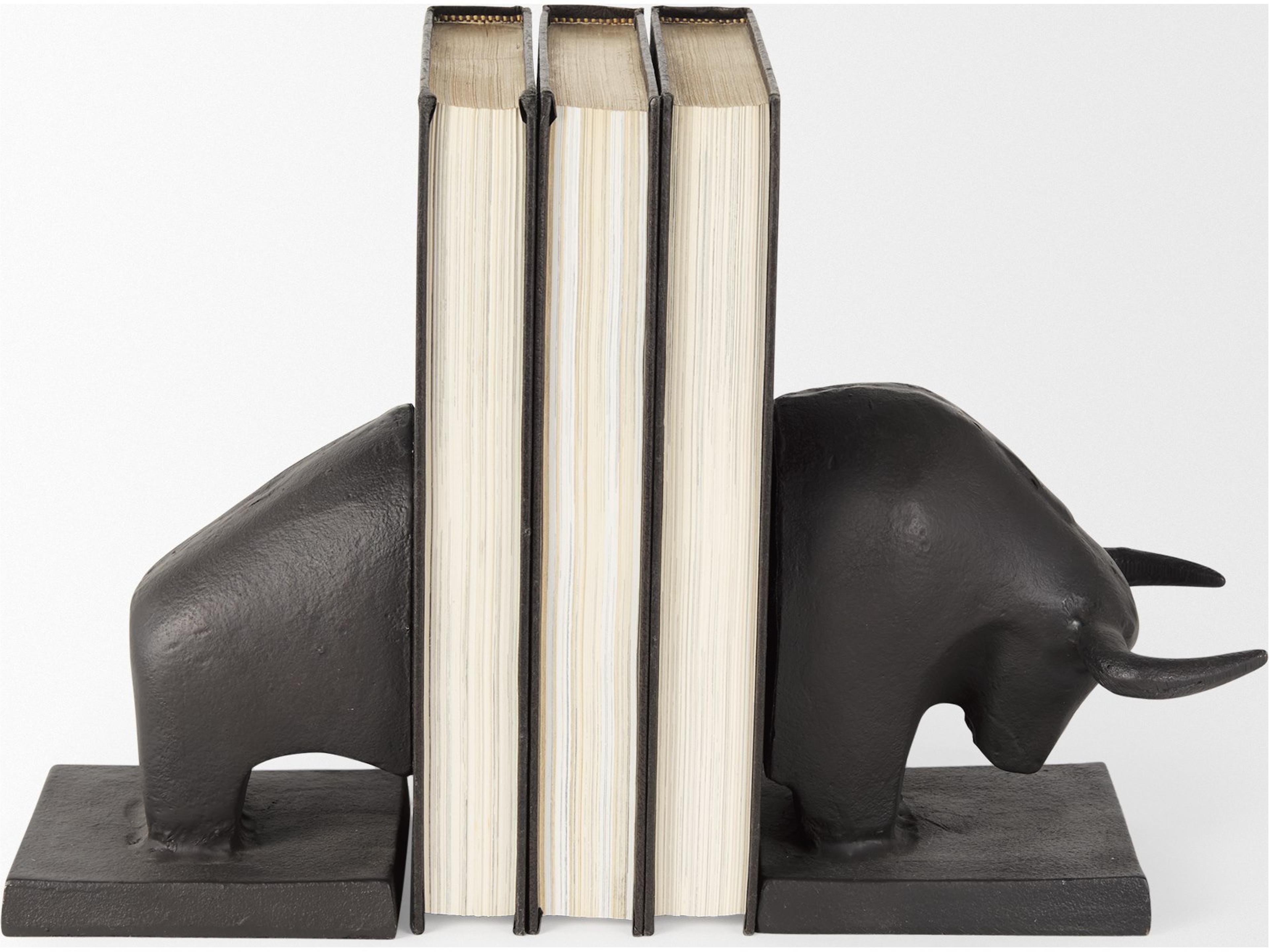 Mercana Tauro III (Set of 2) 10L x 5W Black Cast Aluminum Raging Bull Bookends