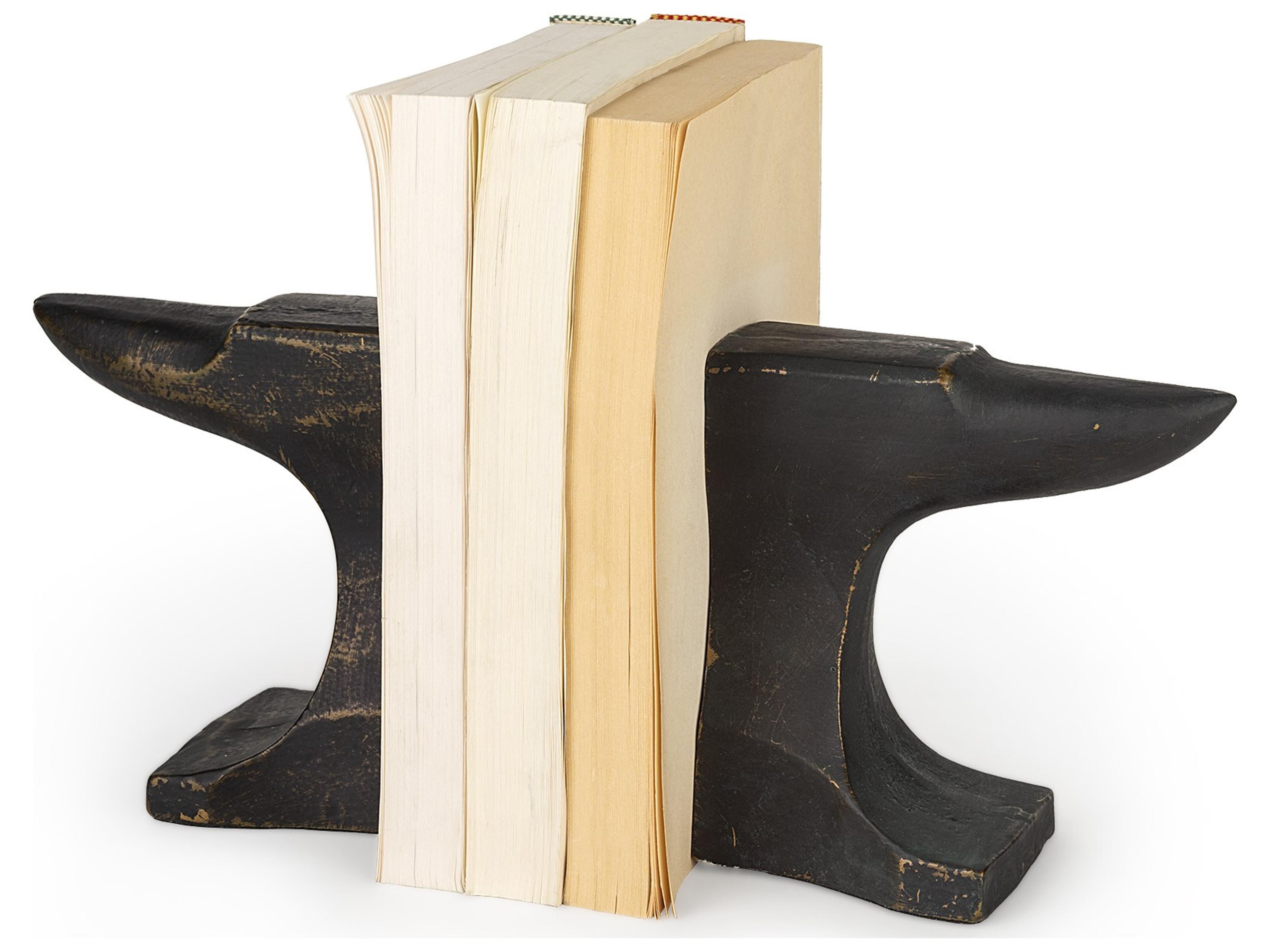 Anvilia (Set of 2) 12L x 4W Black With Gold Accents Anvil Shaped Bookends
