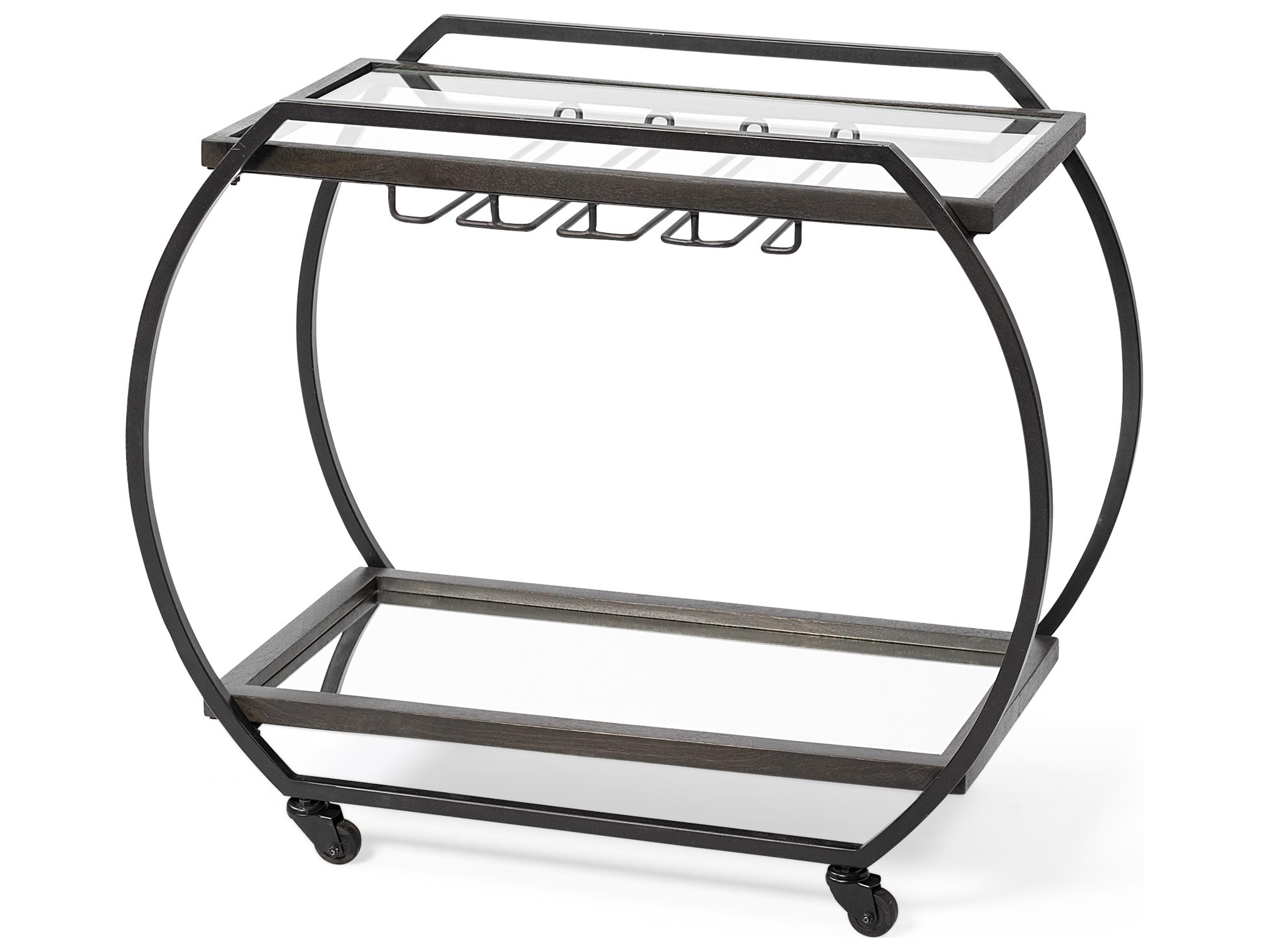 Mercana Chriselle Black Metal And Glass Two Tier Bar Cart