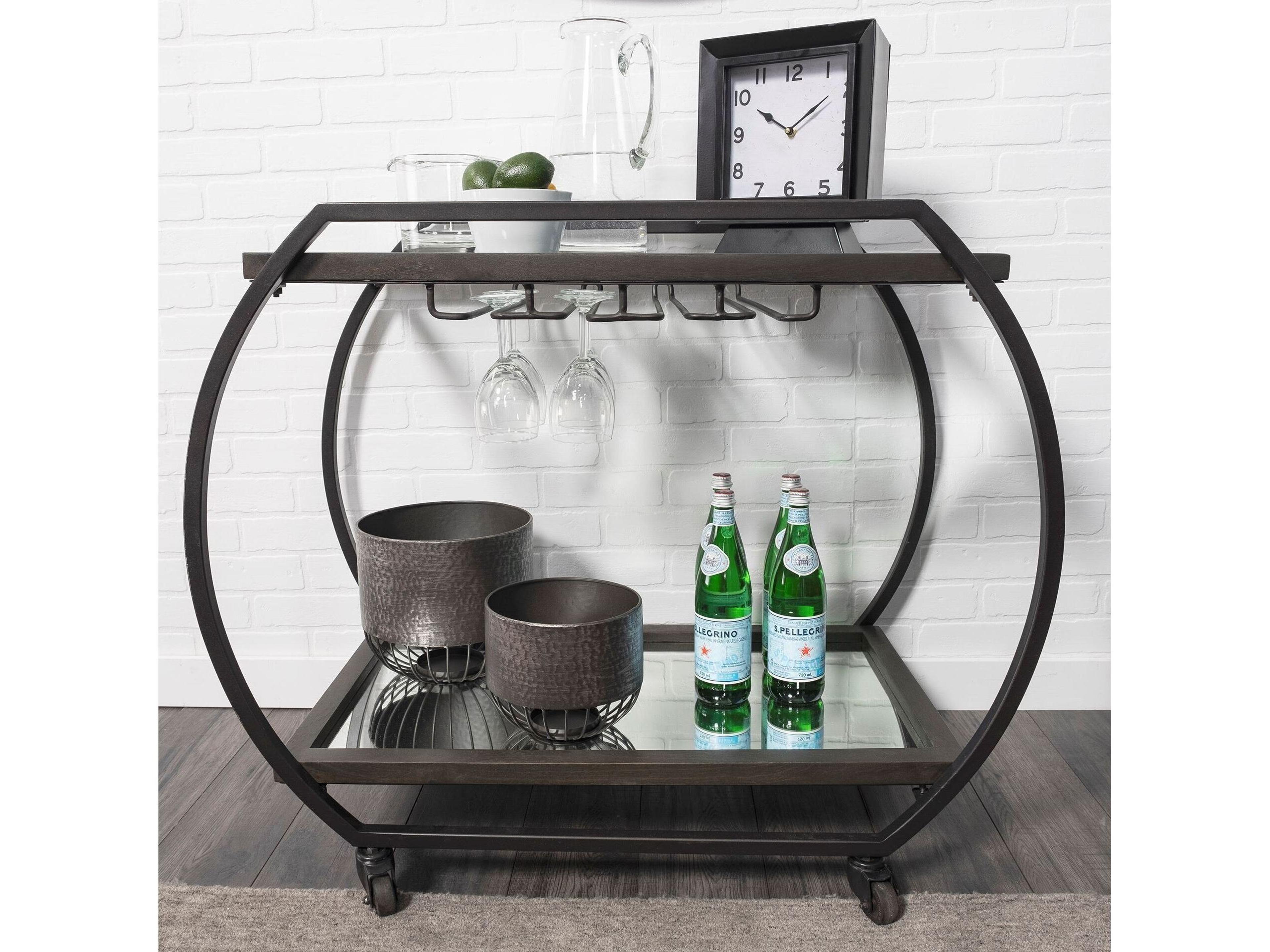 Mercana Chriselle Black Metal And Glass Two Tier Bar Cart