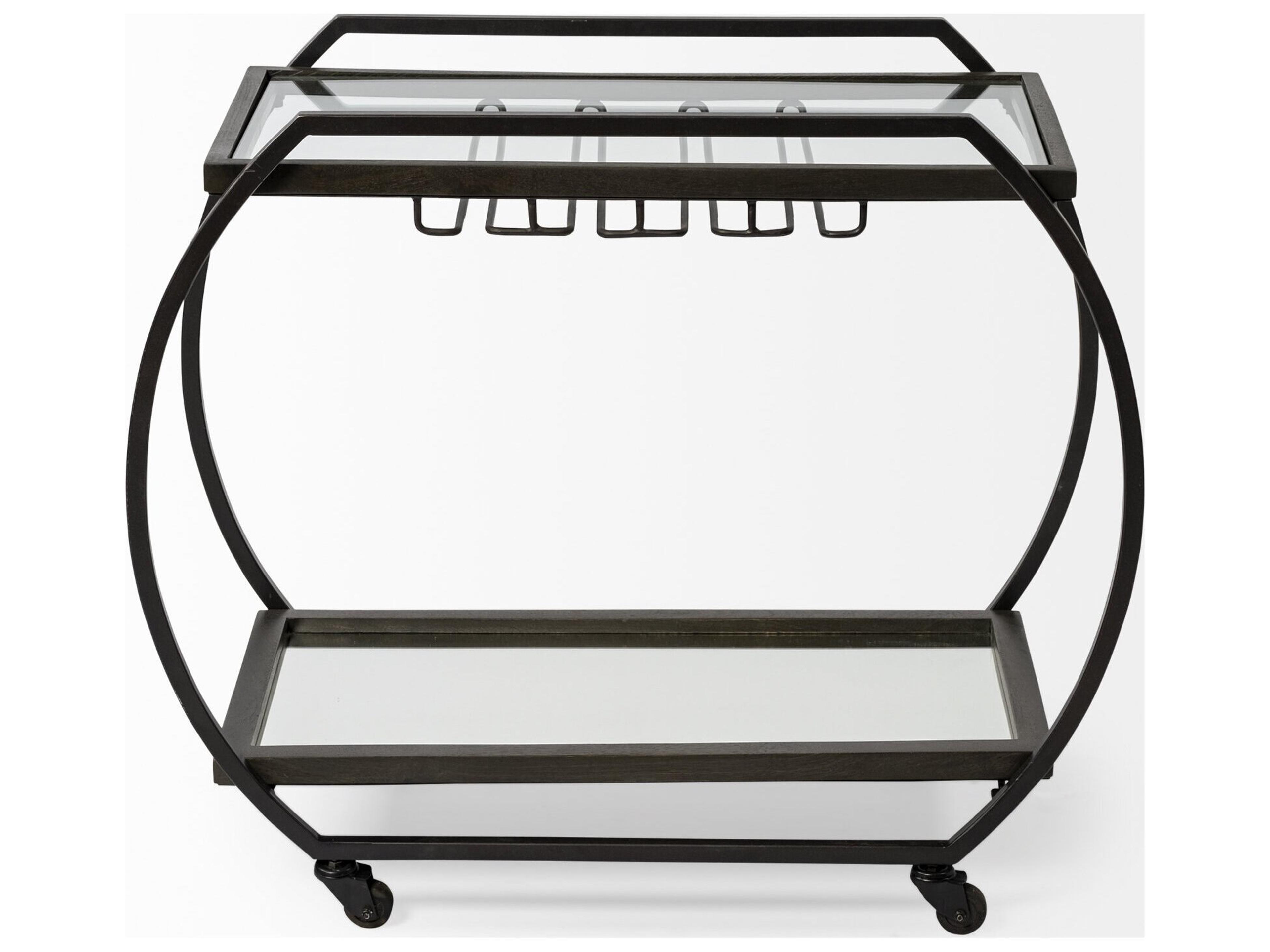 Mercana Chriselle Black Metal And Glass Two Tier Bar Cart