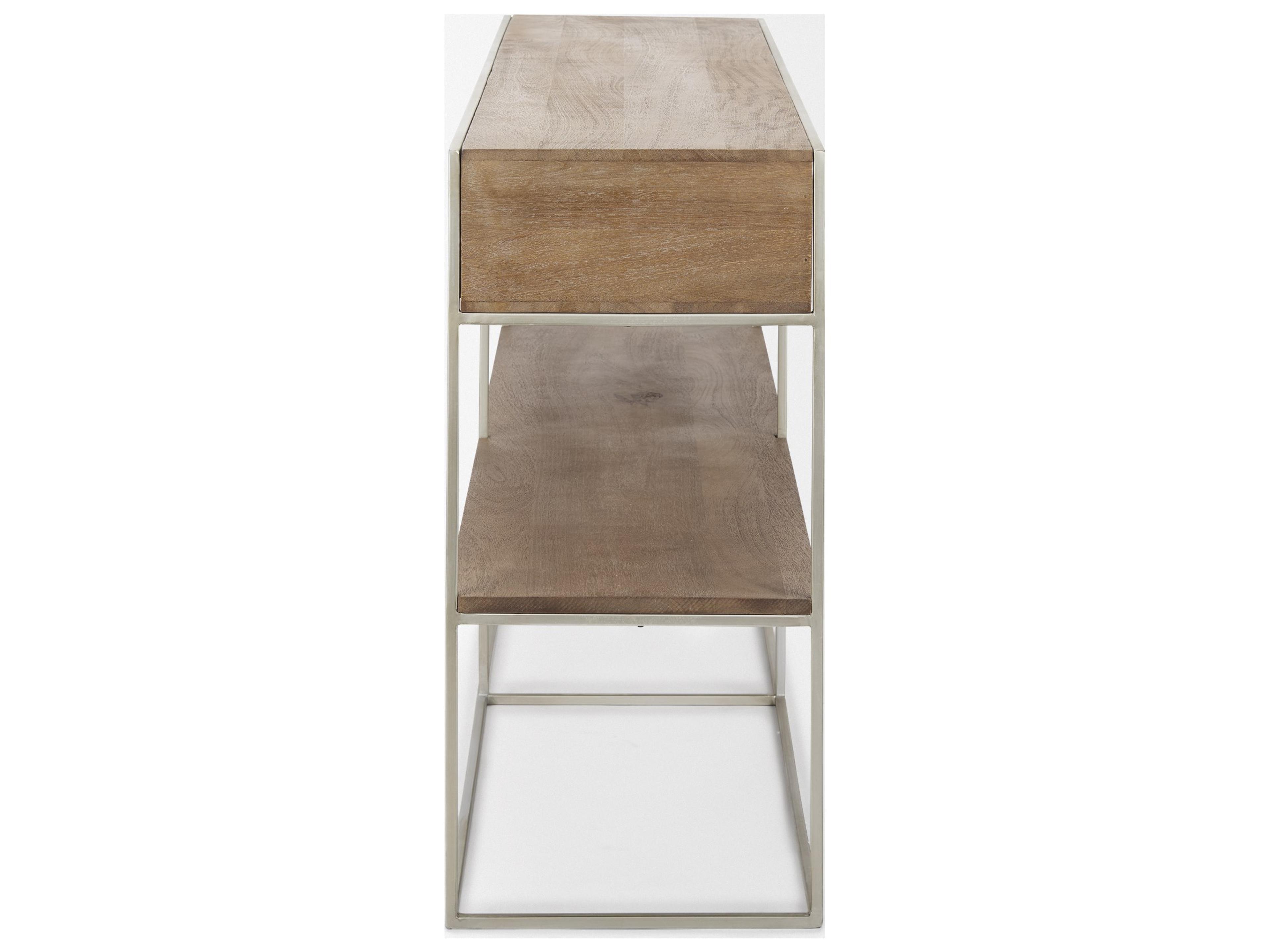 Mercana Morris I 63L x 15W x 31H Brown Wood w/ Silver Metal Frame 2 Drawer Console Table