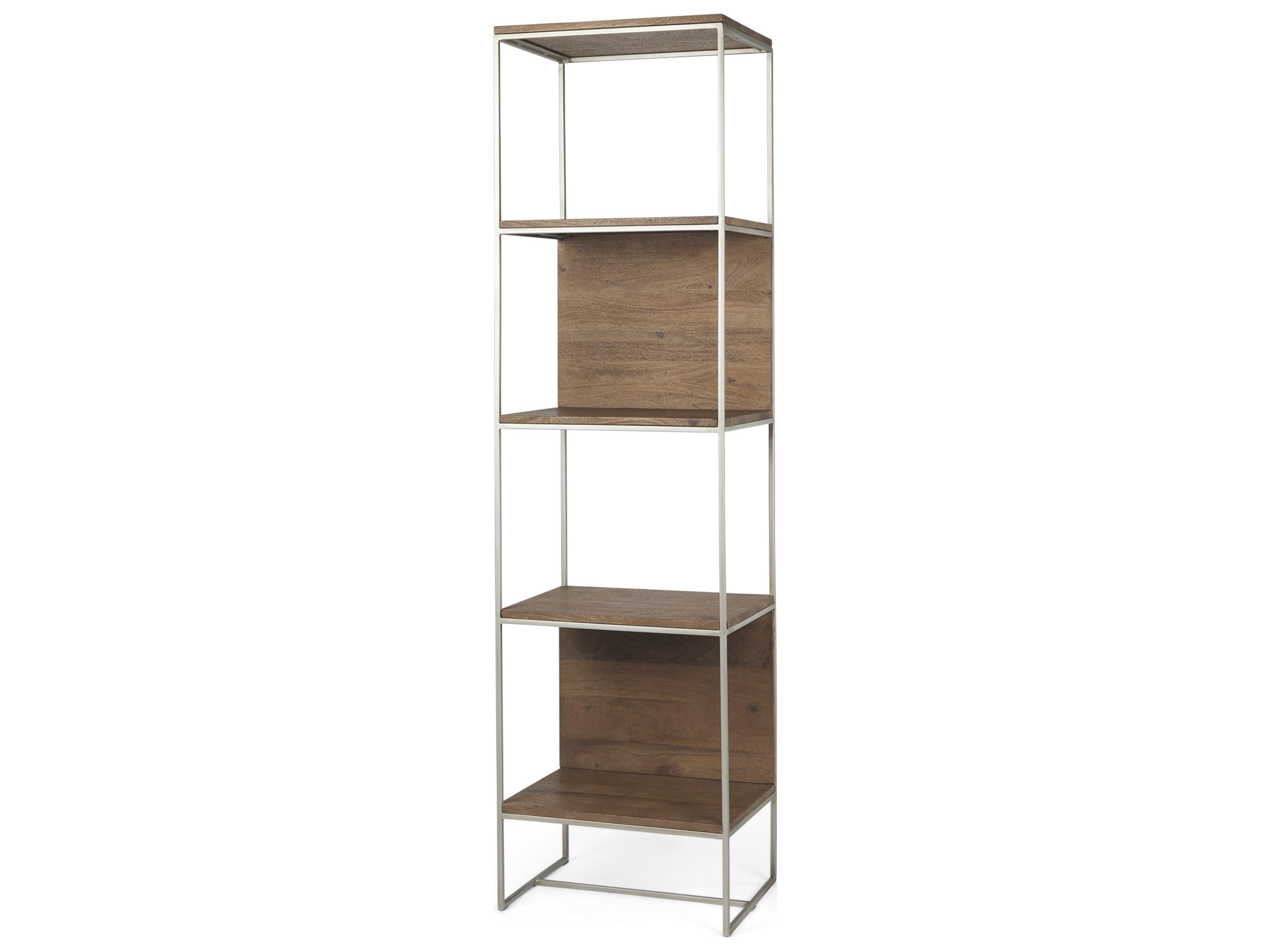 Morris II 19.75 x 15 x 72.5 Brown Wood and Silver Metal Frame 4 Shelf Shelving Unit
