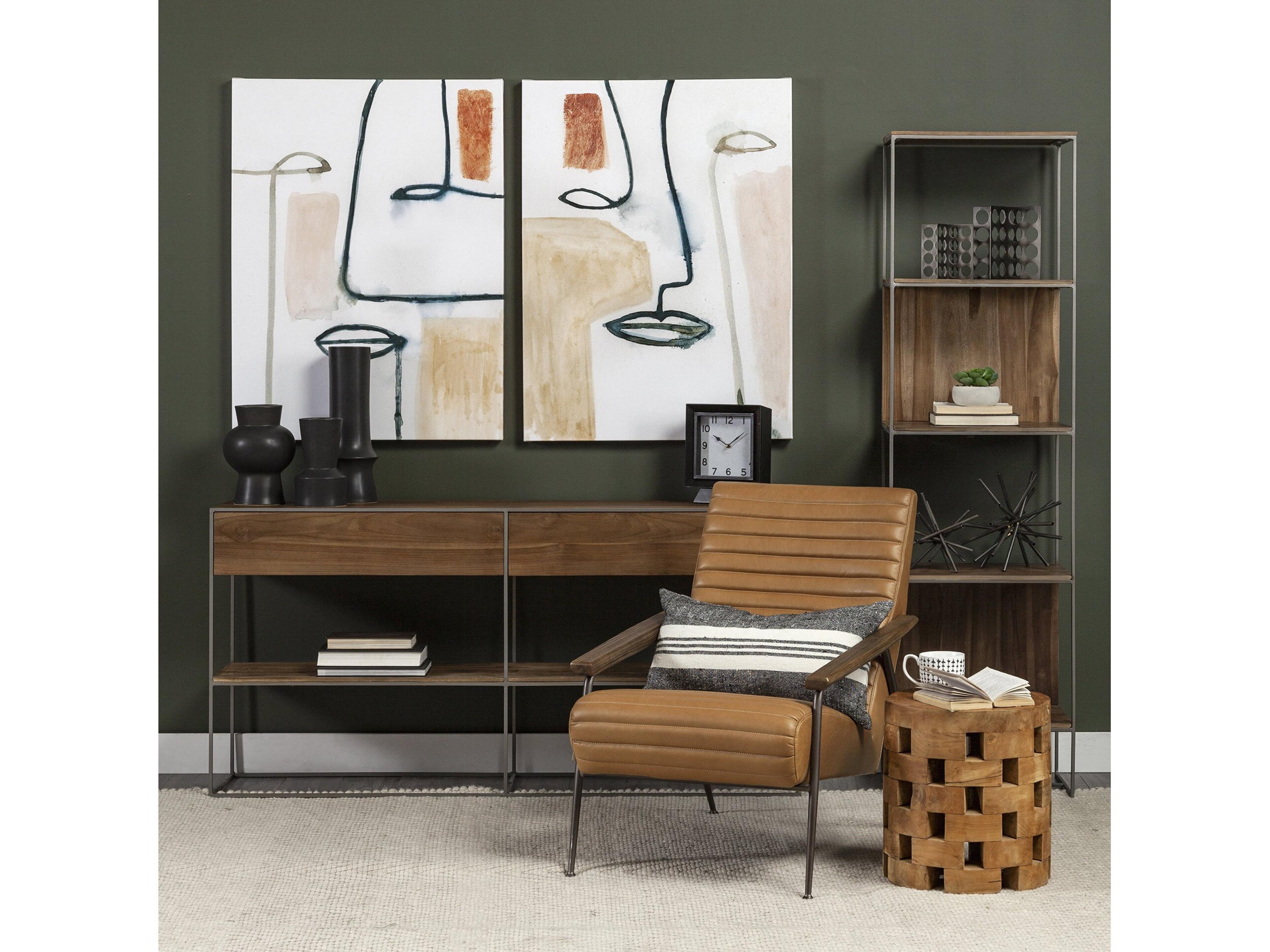 Mercana Morris II 19.75 x 15 x 72.5 Brown Wood and Silver Metal Frame 4 Shelf Shelving Unit