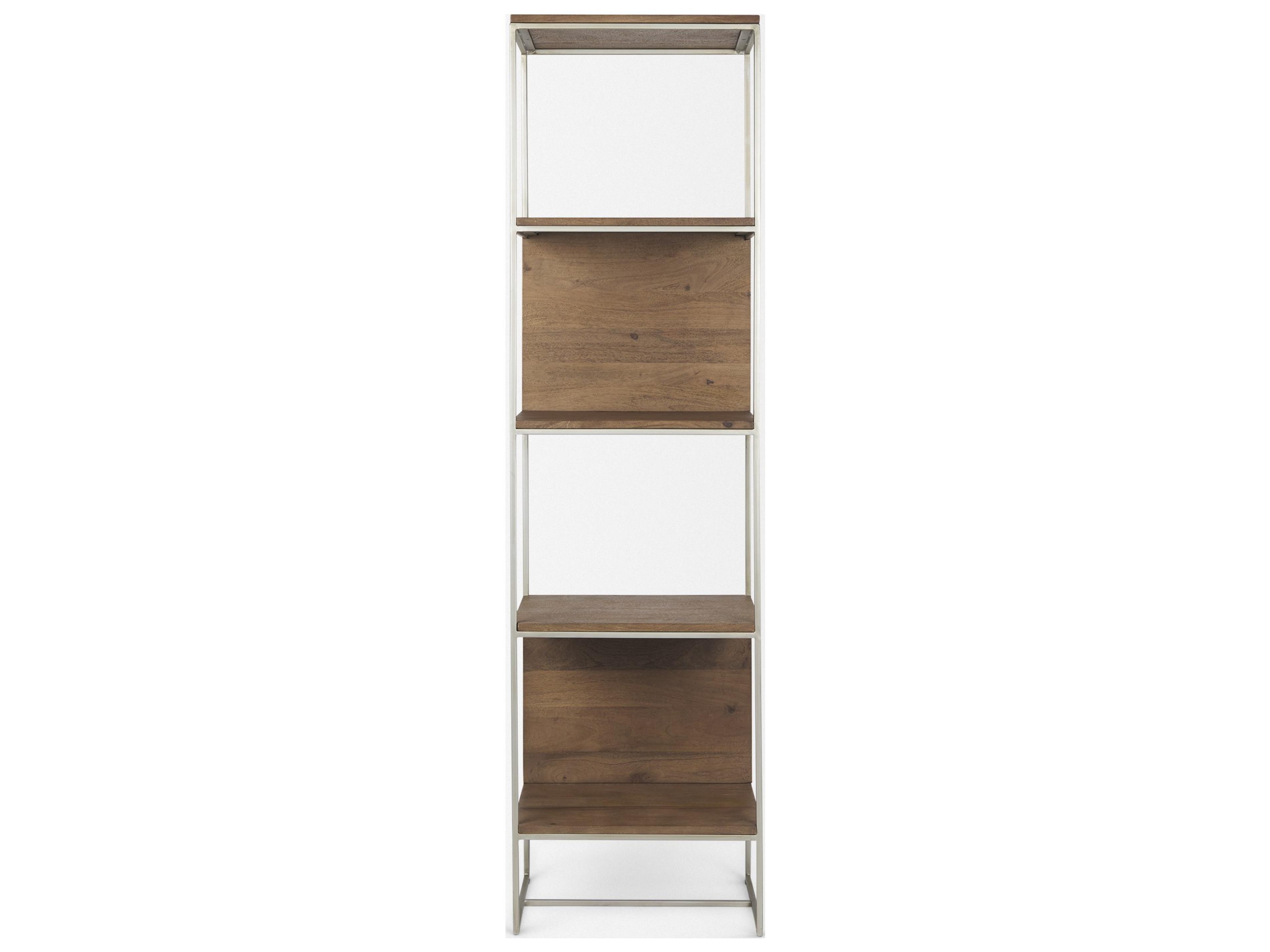 Mercana Morris II 19.75 x 15 x 72.5 Brown Wood and Silver Metal Frame 4 Shelf Shelving Unit