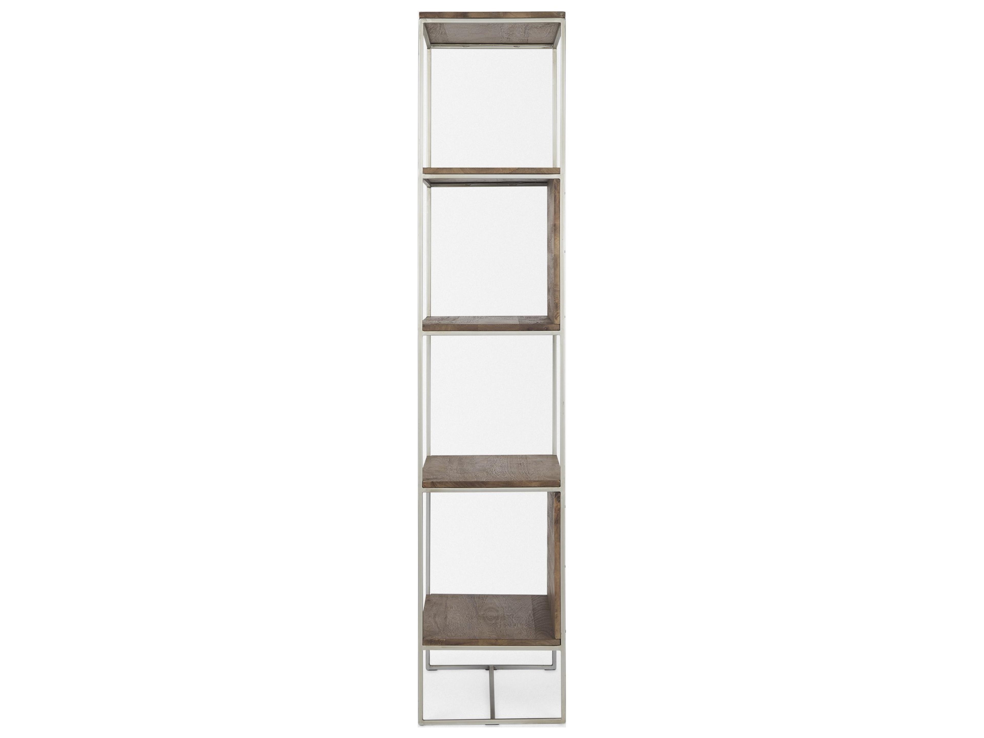 Mercana Morris II 19.75 x 15 x 72.5 Brown Wood and Silver Metal Frame 4 Shelf Shelving Unit