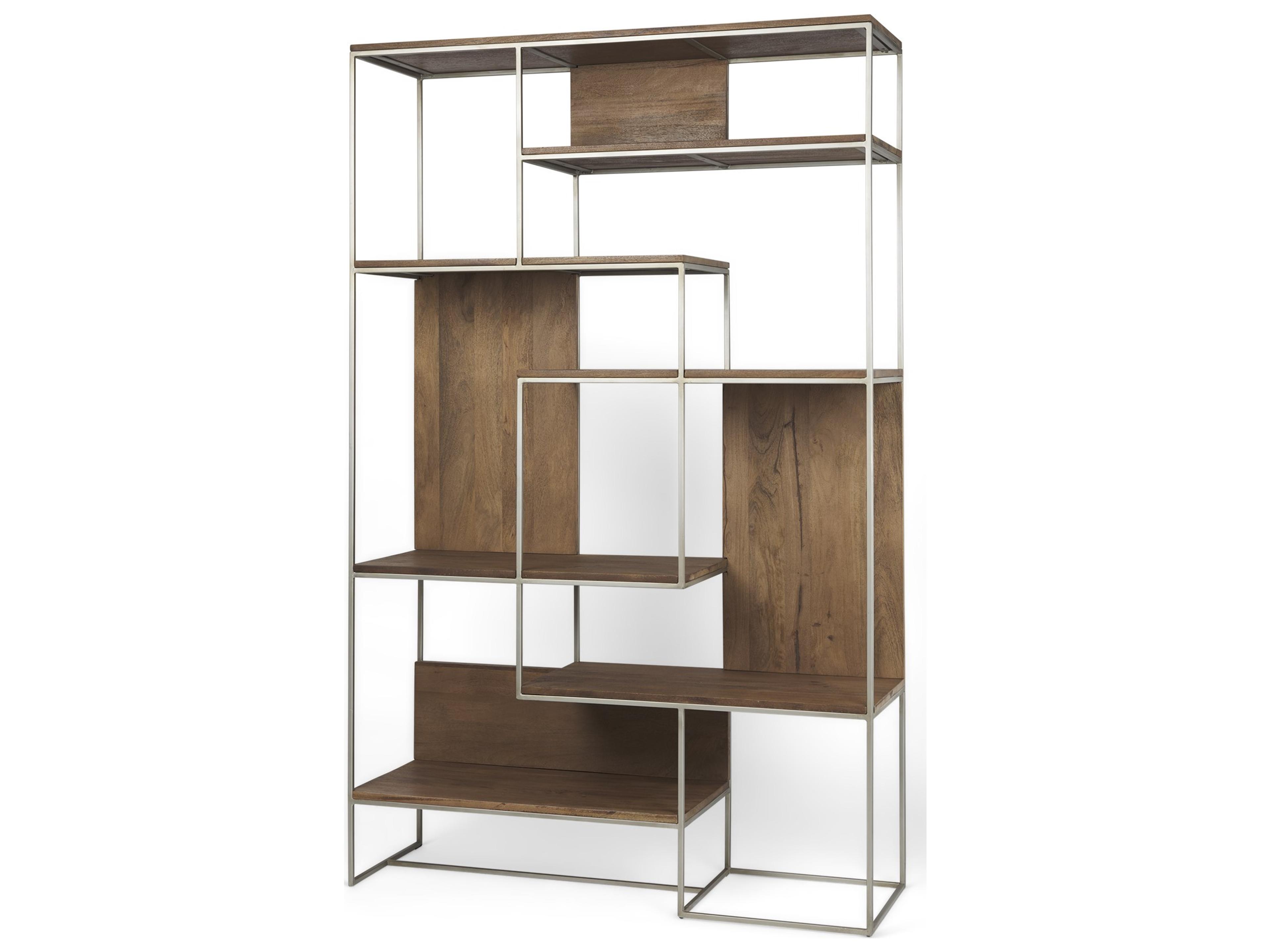 Morris III 47.25 X 15 X 75.5  Brown Wood and Silver Metal Frame 6 Shelf Shelving Unit