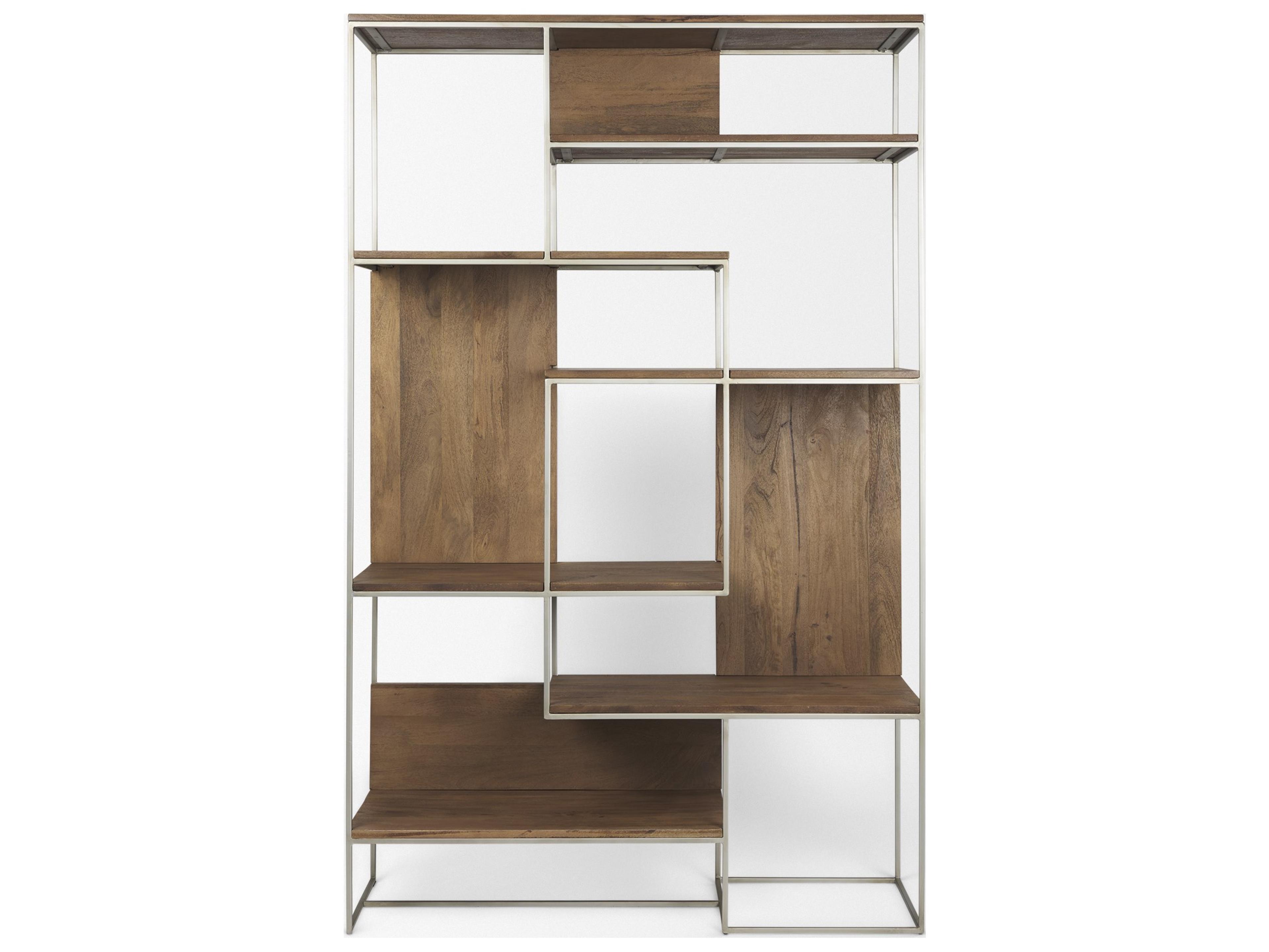 Mercana Morris III 47.25 X 15 X 75.5  Brown Wood and Silver Metal Frame 6 Shelf Shelving Unit