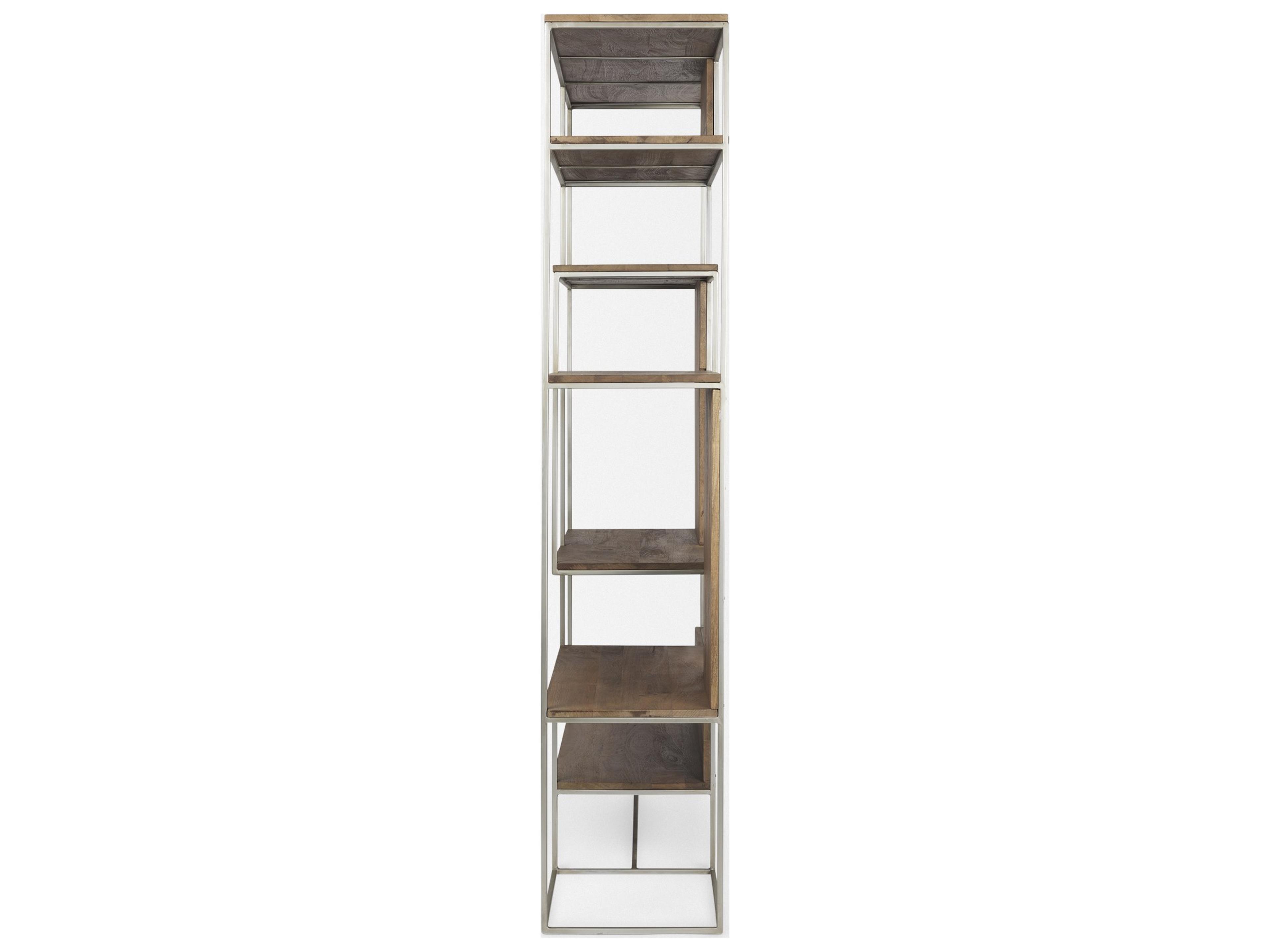 Mercana Morris III 47.25 X 15 X 75.5  Brown Wood and Silver Metal Frame 6 Shelf Shelving Unit