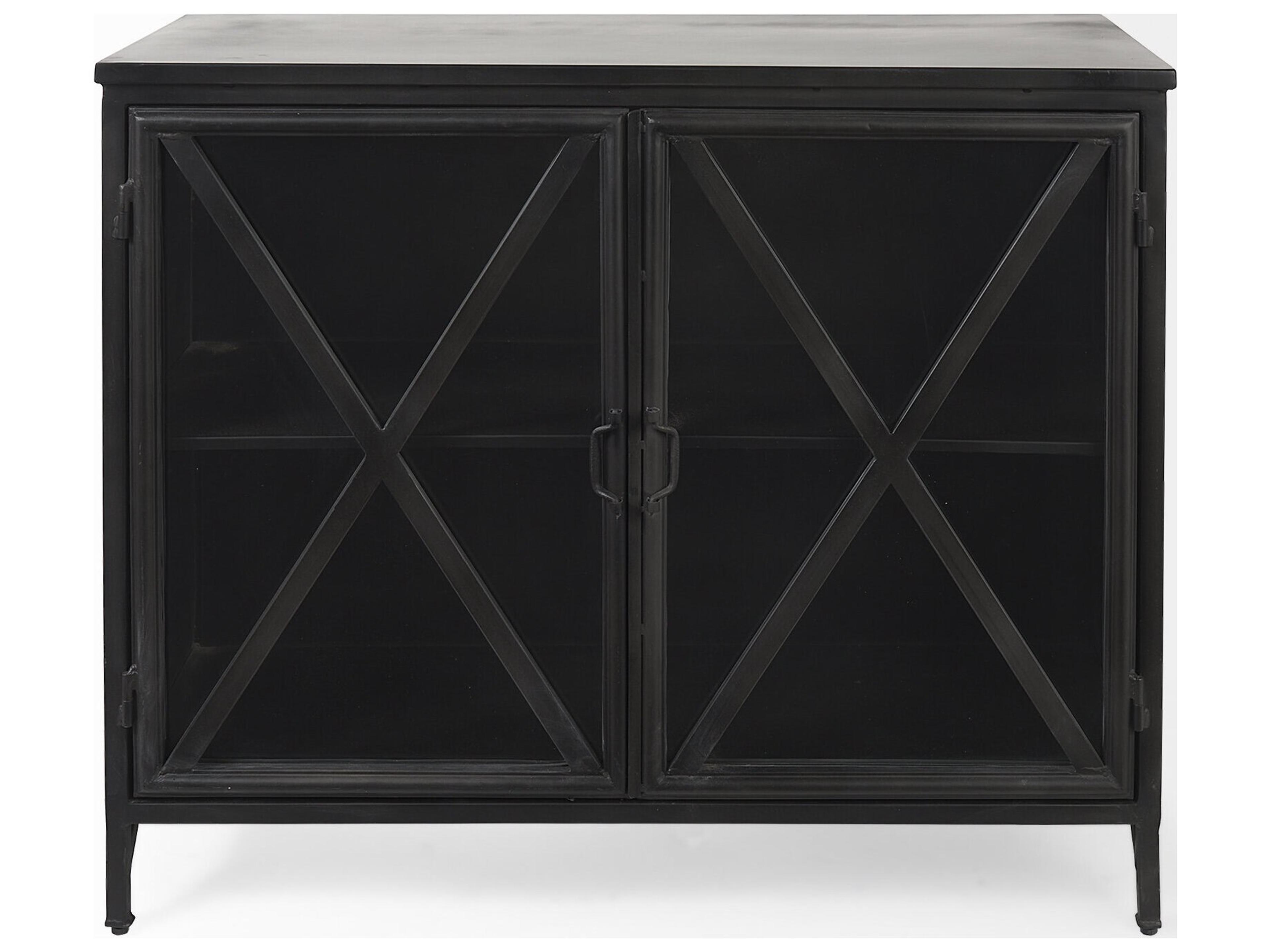 Mercana Poppy III 40L x 16W Black Metal With Glass Door Accent Cabinet
