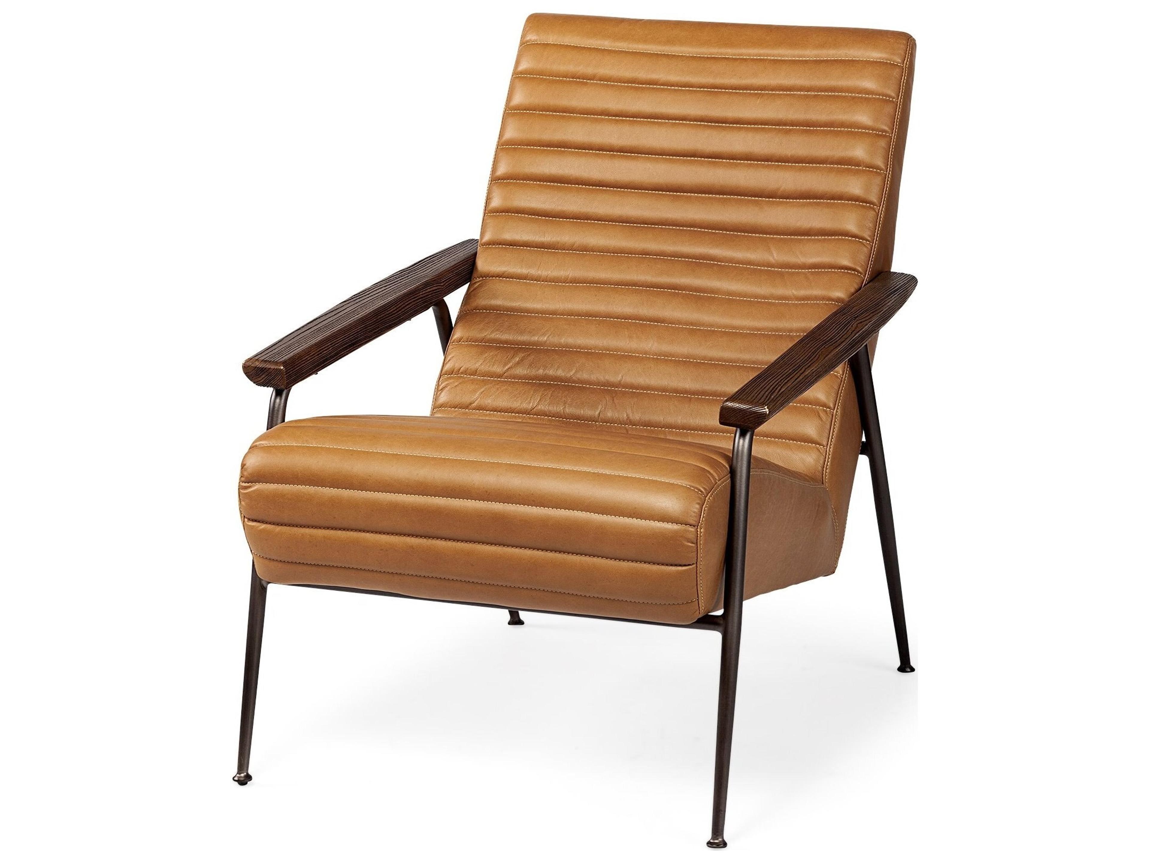 Grosjean Brown Leather Wrap Metal Frame Accent Chair