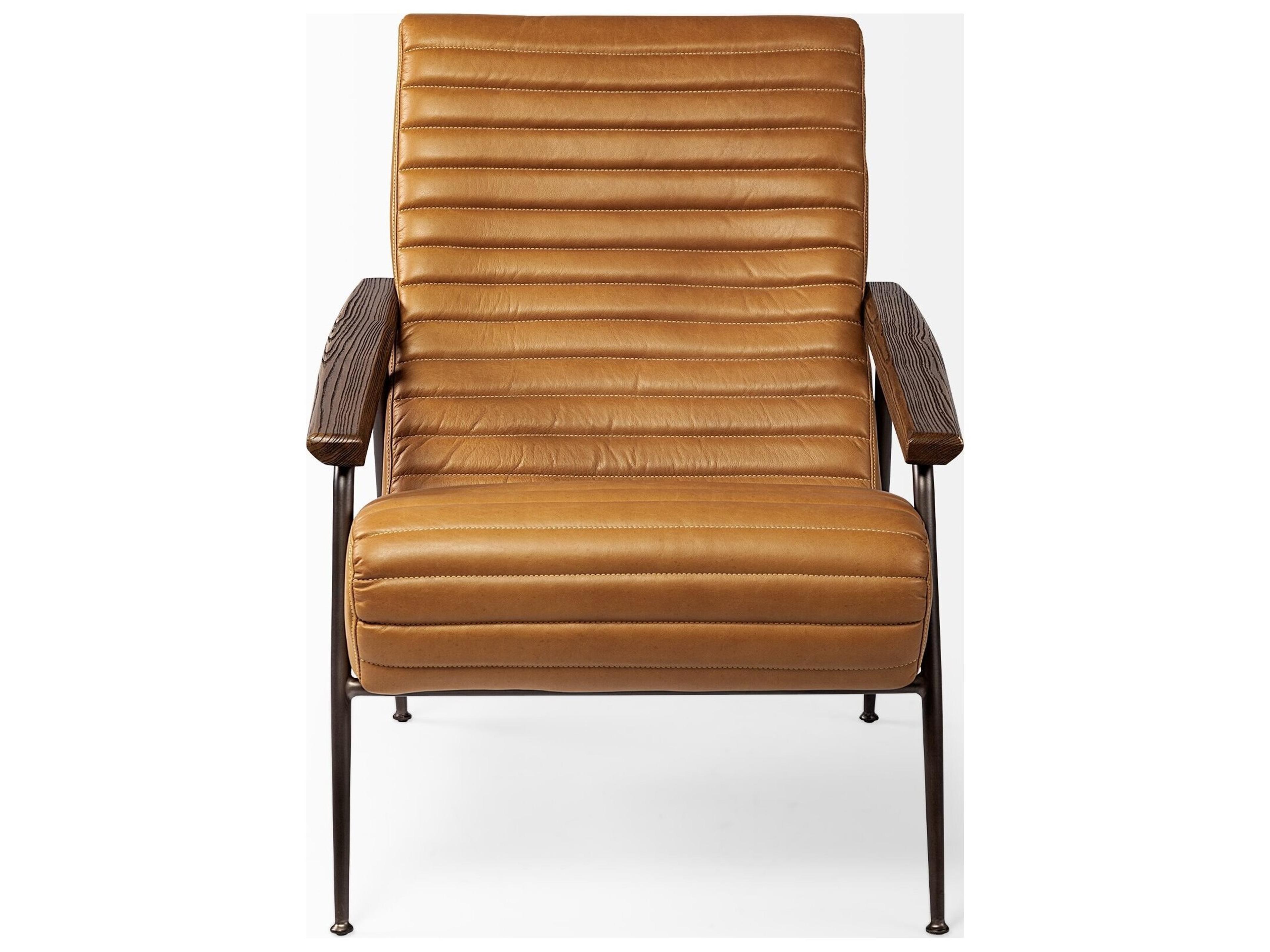 Mercana Grosjean Brown Leather Wrap Metal Frame Accent Chair