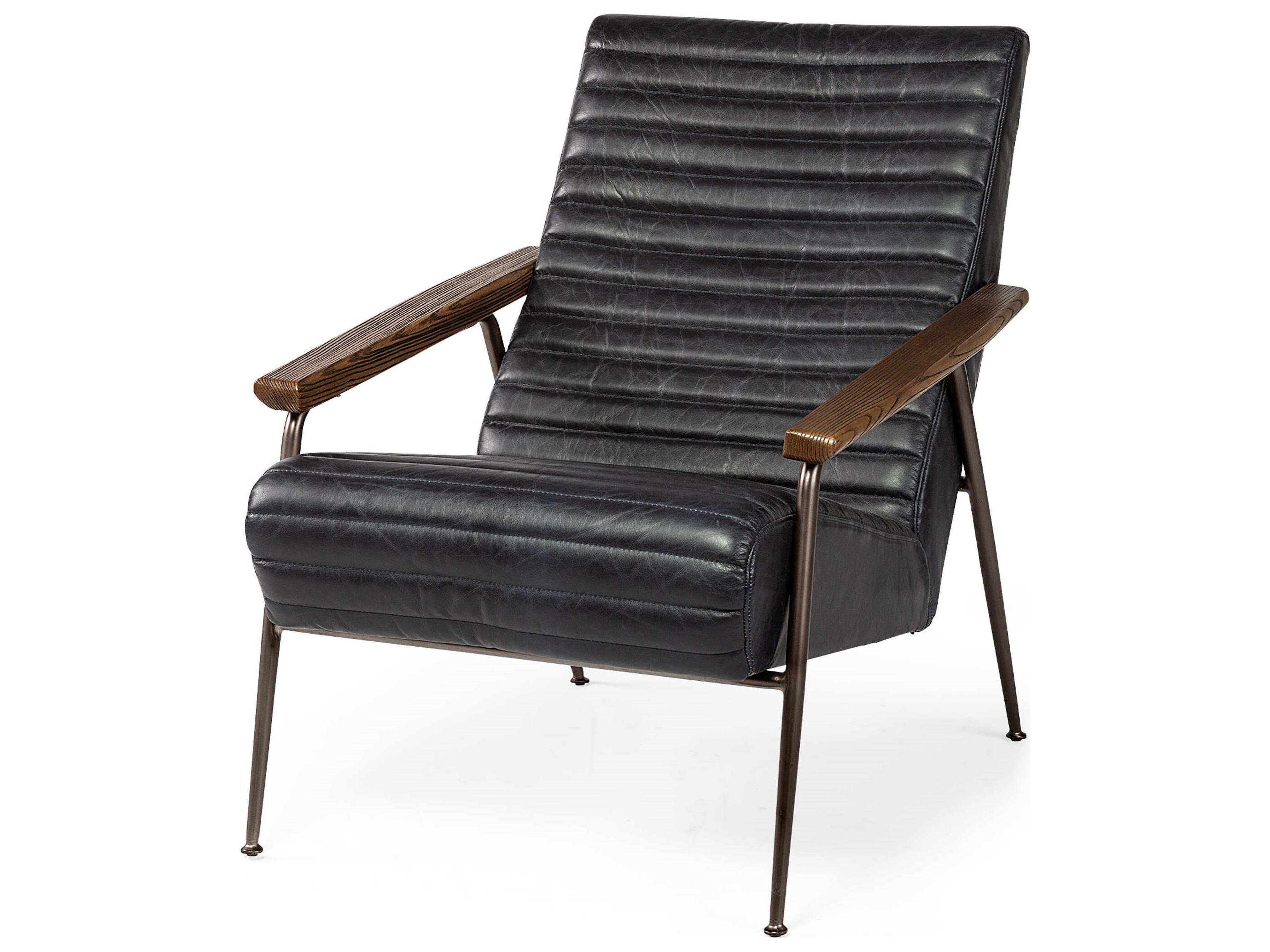 Grosjean Black Leather Wrap Metal Frame Accent Chair