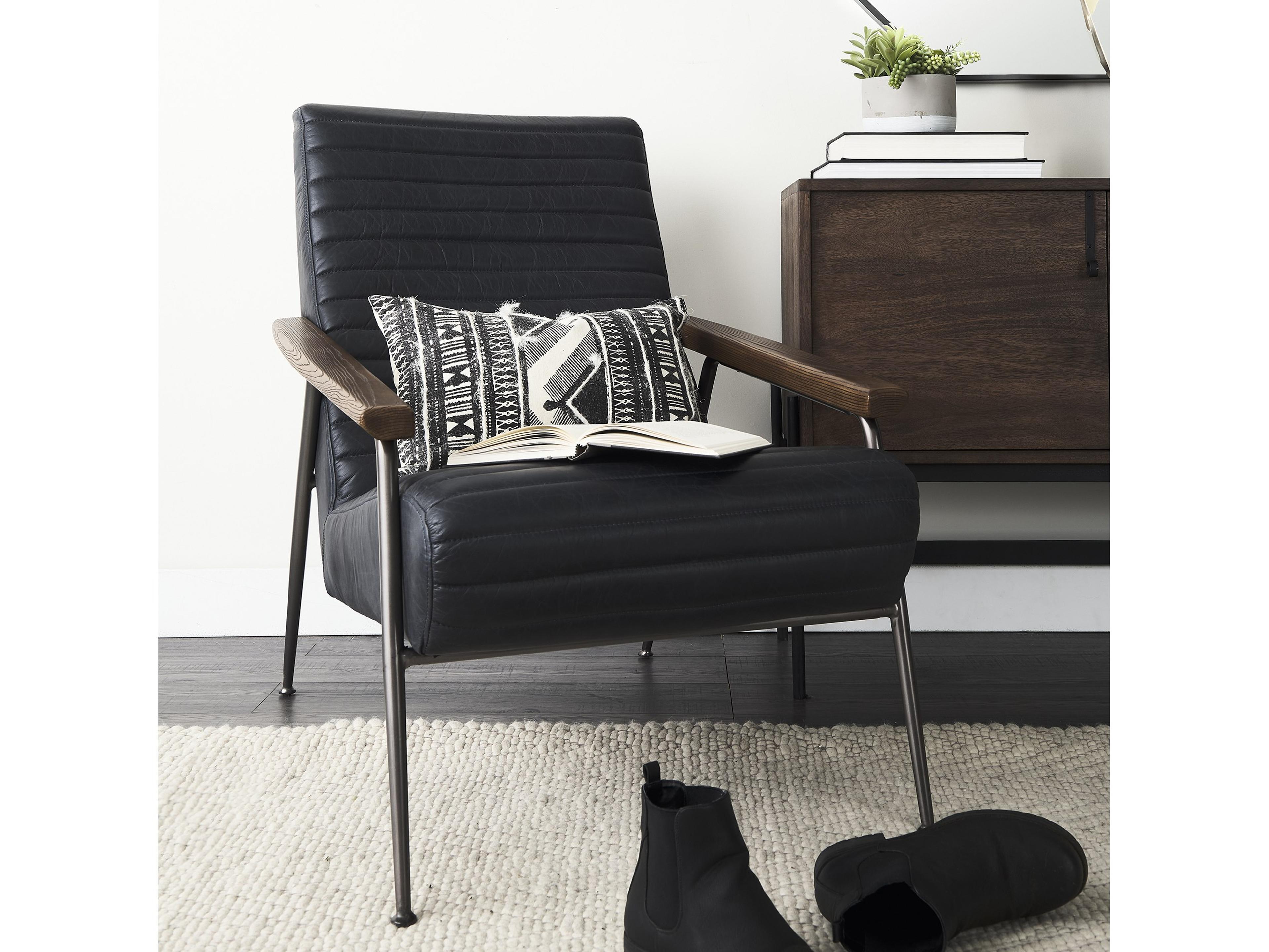 Mercana Grosjean Black Leather Wrap Metal Frame Accent Chair