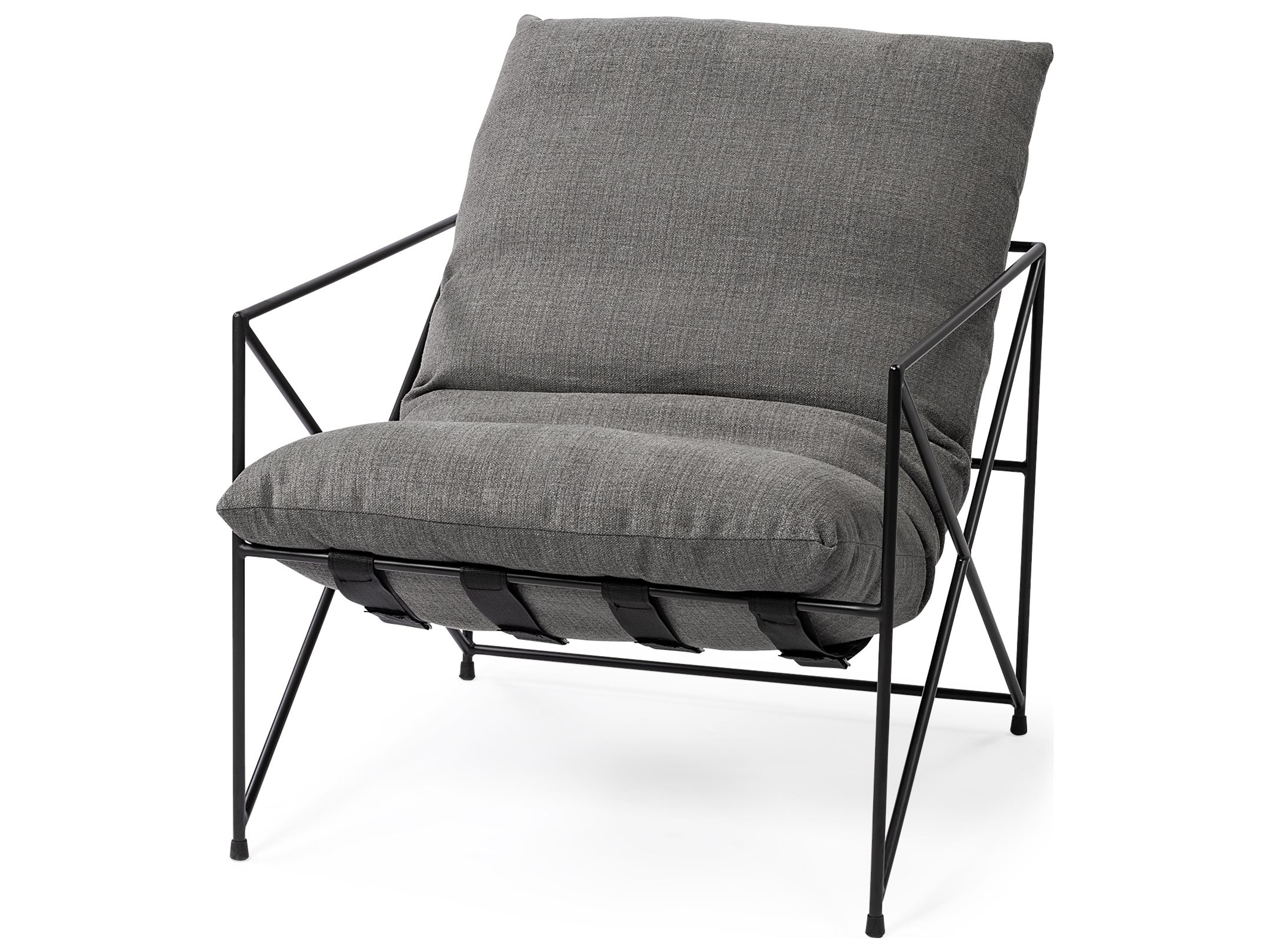 Leonidas 28.5L x 29.5W x 34.0H  Grey Fabric Wrap Black Metal Frame Accent Chair