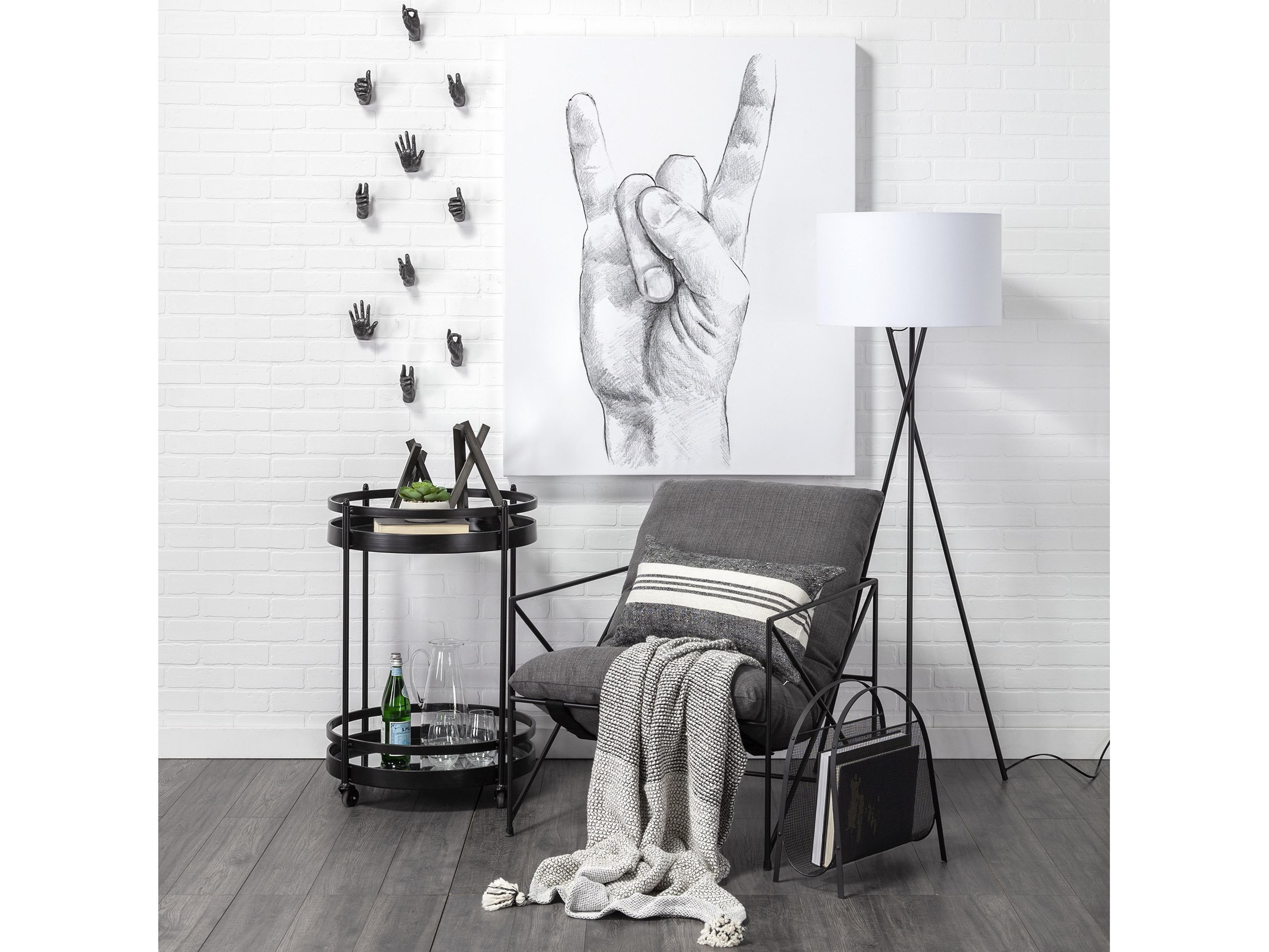 Mercana Leonidas 28.5L x 29.5W x 34.0H  Grey Fabric Wrap Black Metal Frame Accent Chair