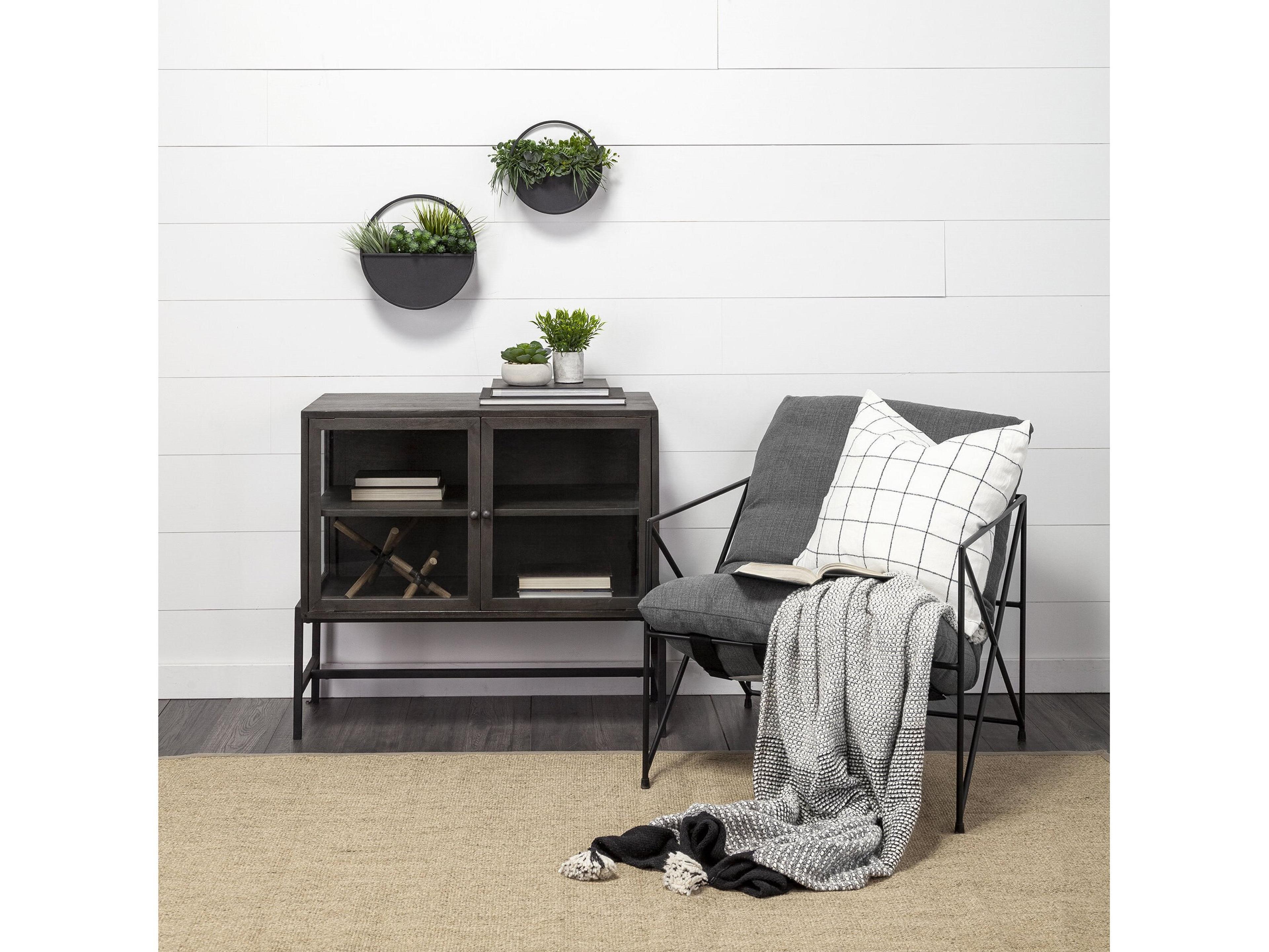 Mercana Leonidas 28.5L x 29.5W x 34.0H  Grey Fabric Wrap Black Metal Frame Accent Chair