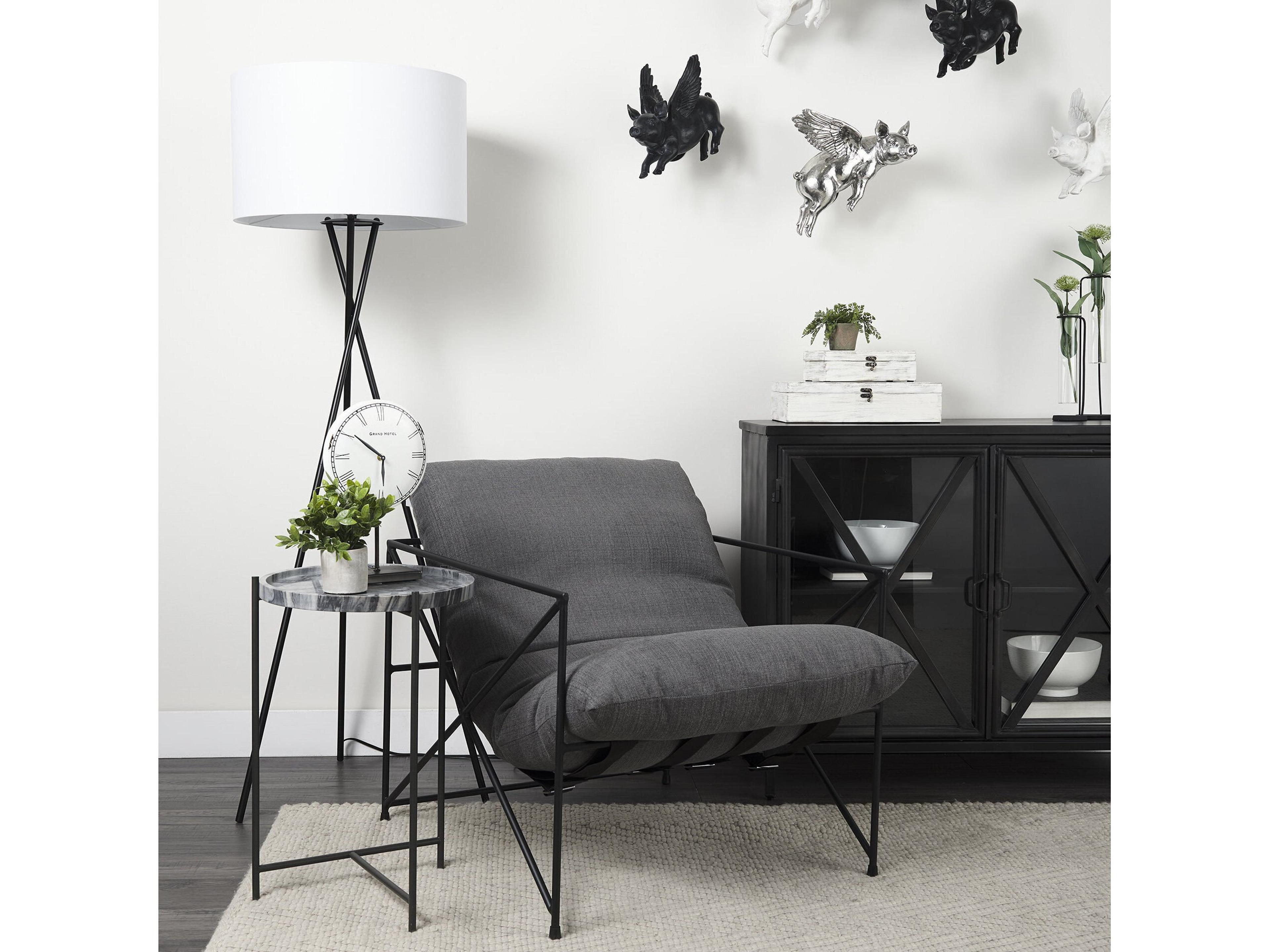 Mercana Leonidas 28.5L x 29.5W x 34.0H  Grey Fabric Wrap Black Metal Frame Accent Chair