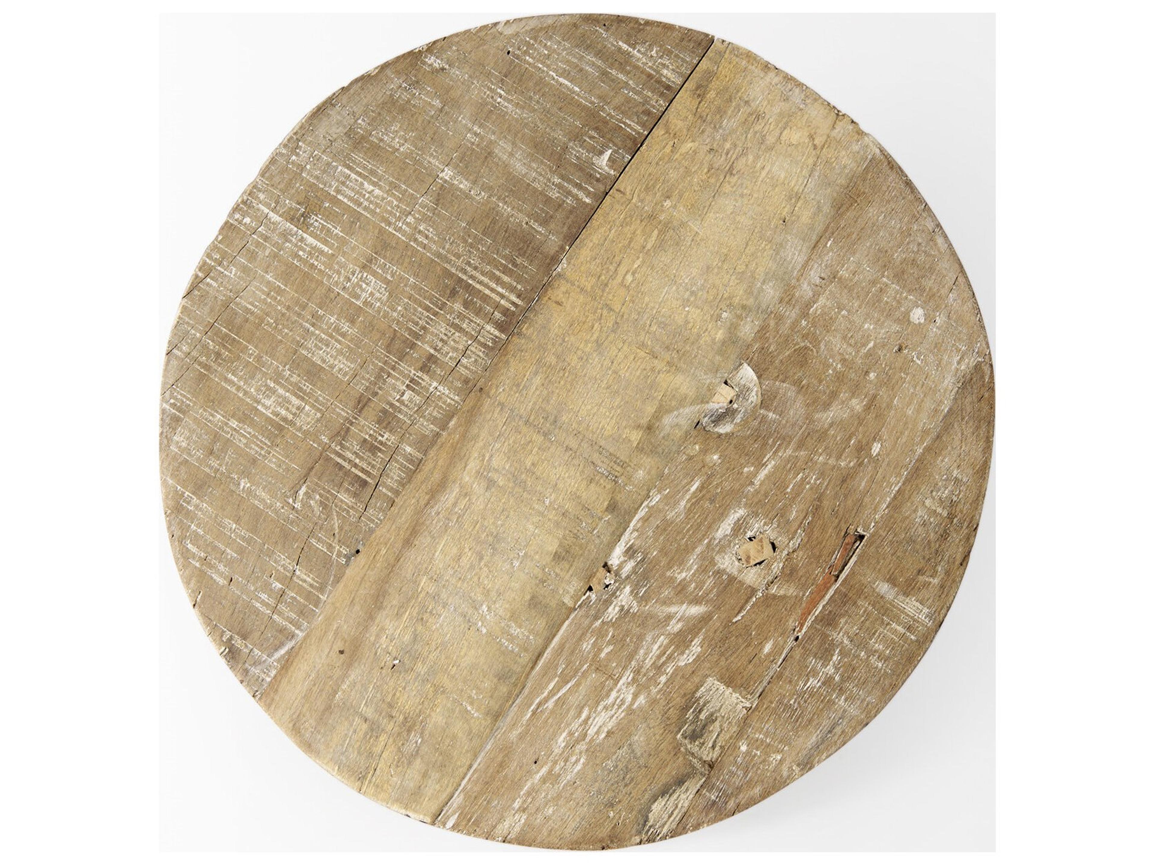 Mercana Cedric 15L x 15W x 6H Round Light Brown Wood w/ Black Metal Legs Decorative Display Stand